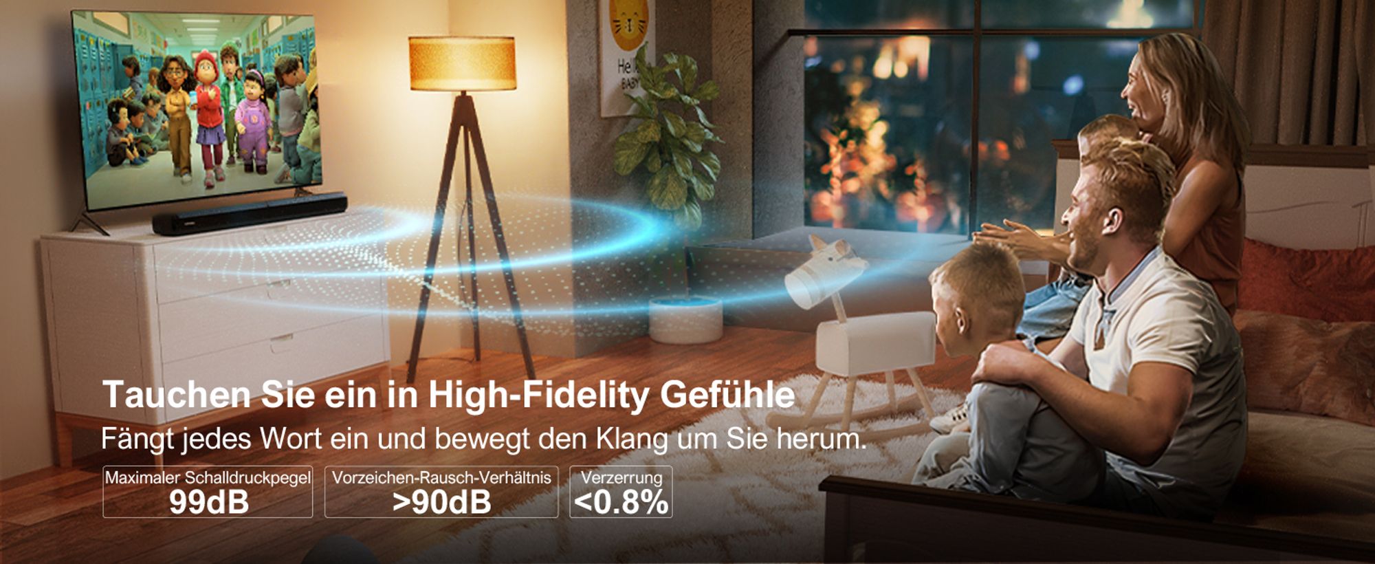 ULTIMEA Soundbar für TV Geräte, teilbare 2-in-1 Soundbar 100W Bluetooth® 5.3, TV-Lautsprecher mit 3 EQ-Modi und verstellbarem Bass, ARC/Optisch/Aux