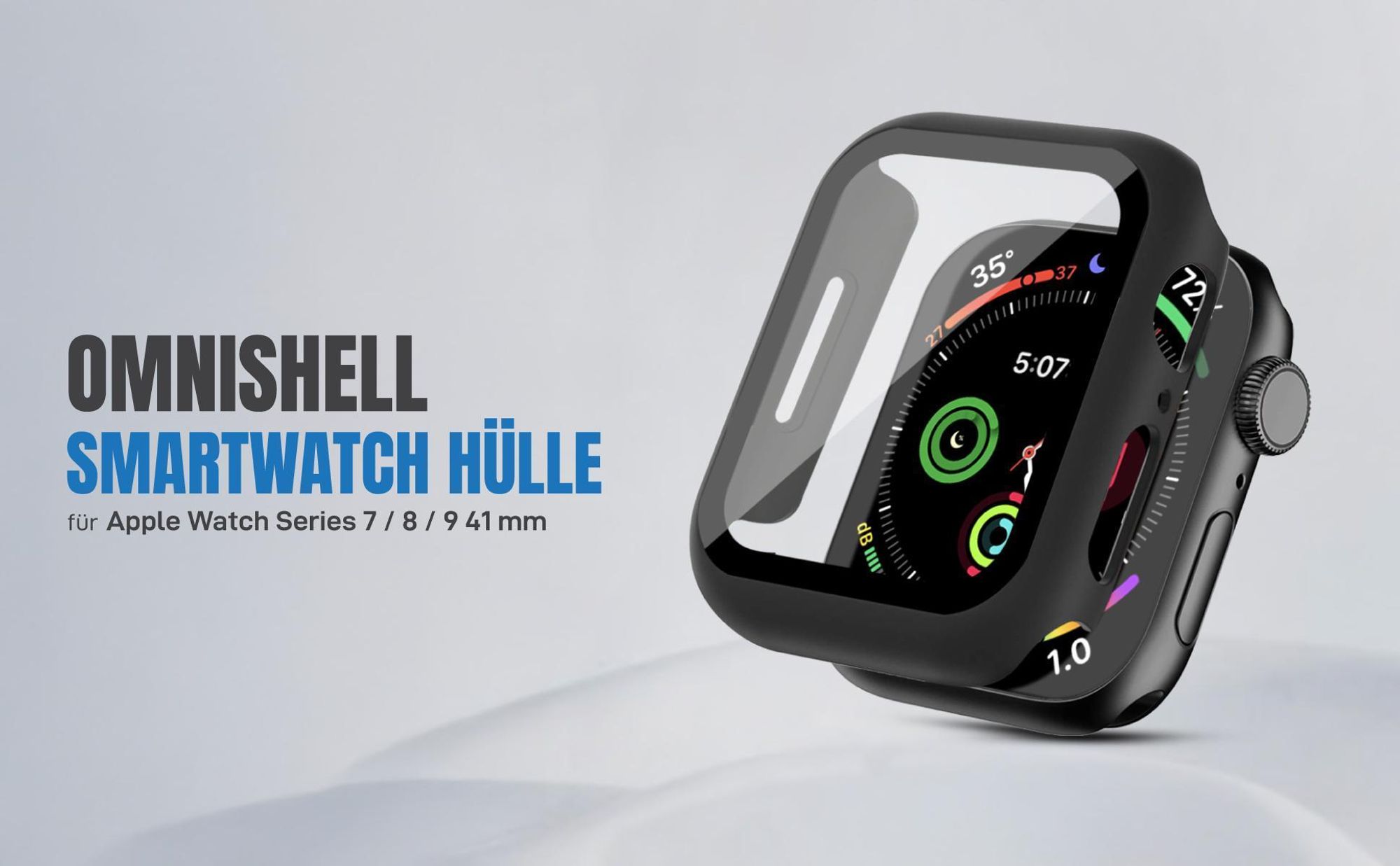 Schwarze 360 Grad Hülle für Apple Watch Series 7 / 8 / 9 41 mm mit Displayschutz