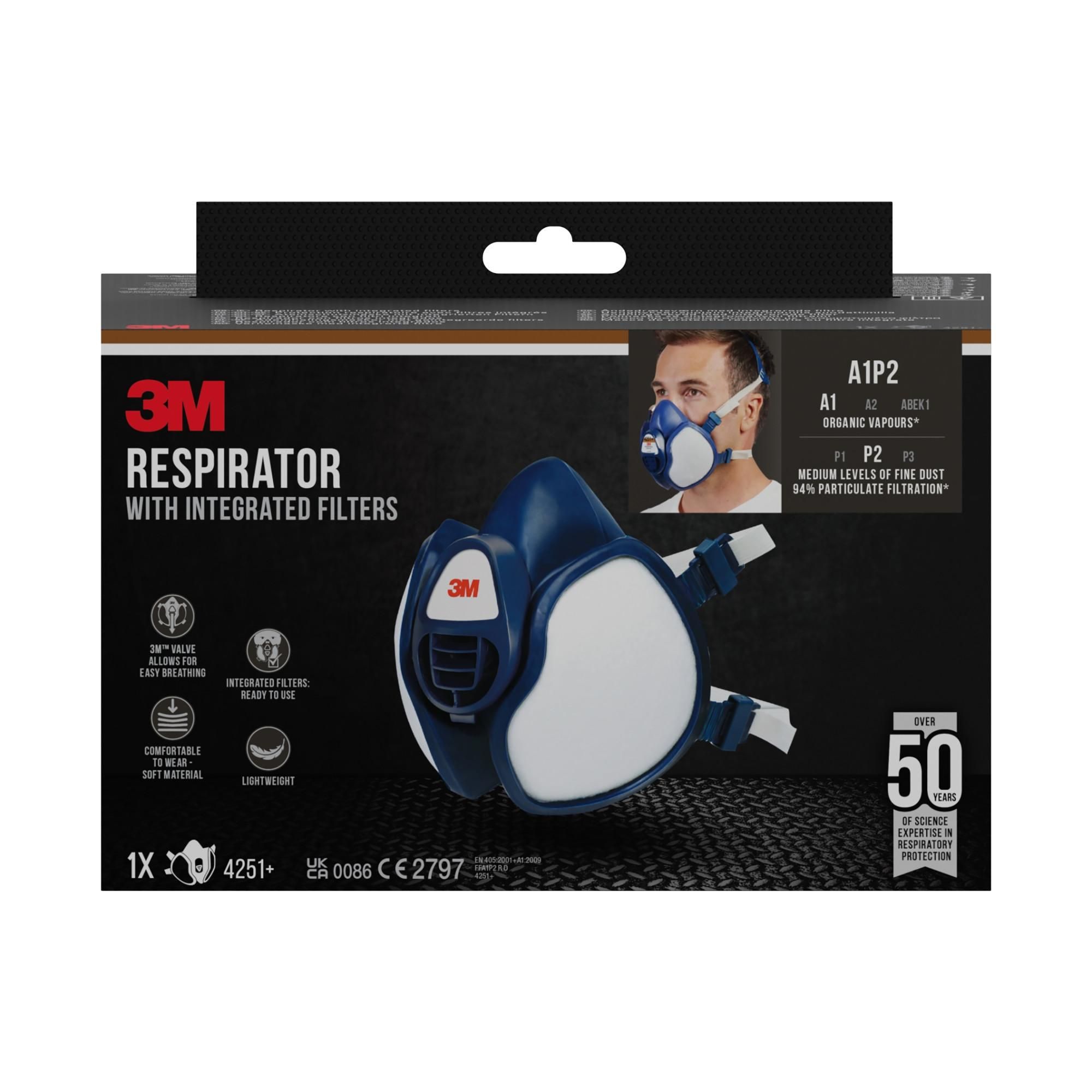 3M™ Atemschutzmaske mit integrierten Filtern, A1P2, Organische Dämpfe