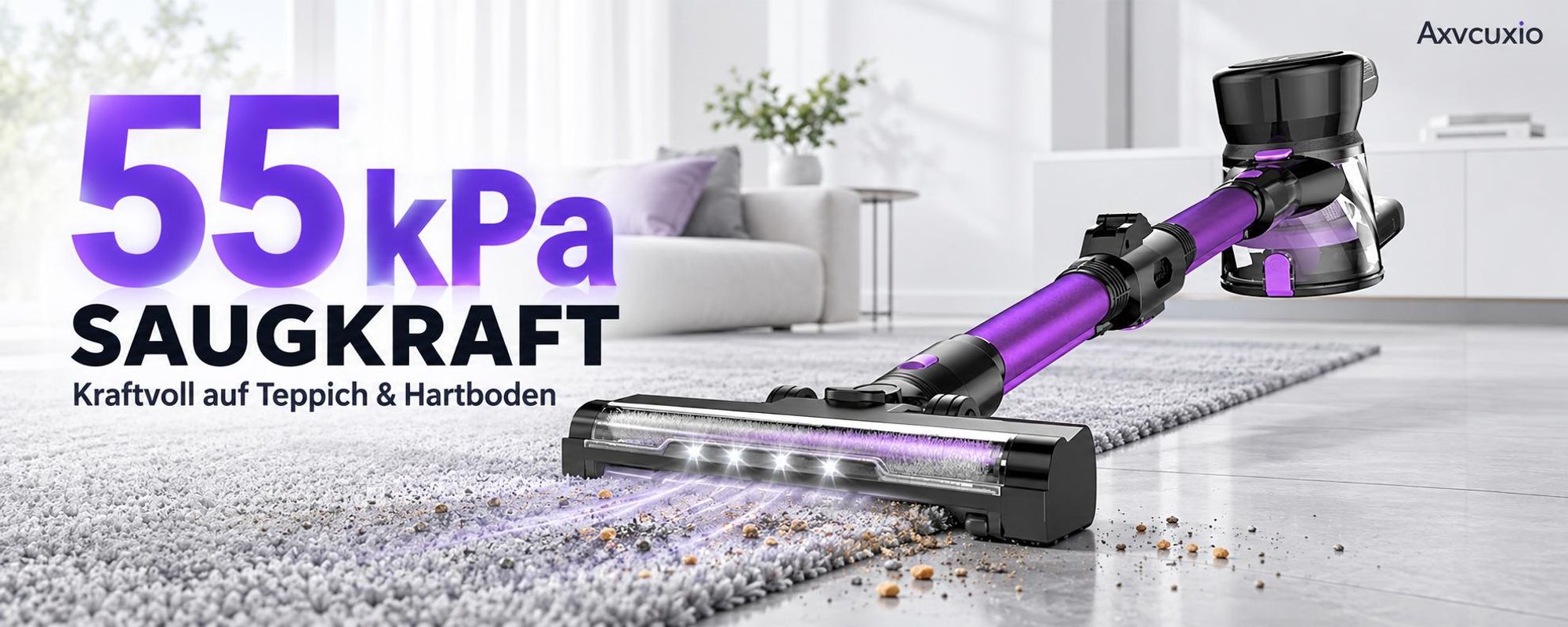 55000Pa/550W/65Min Staubsauger Kabellos, Akku Staubsauger SuperLeise, Handstaubsauger mit LED Display, Stabstaubsauger für Hartböden Teppiche, HEPA