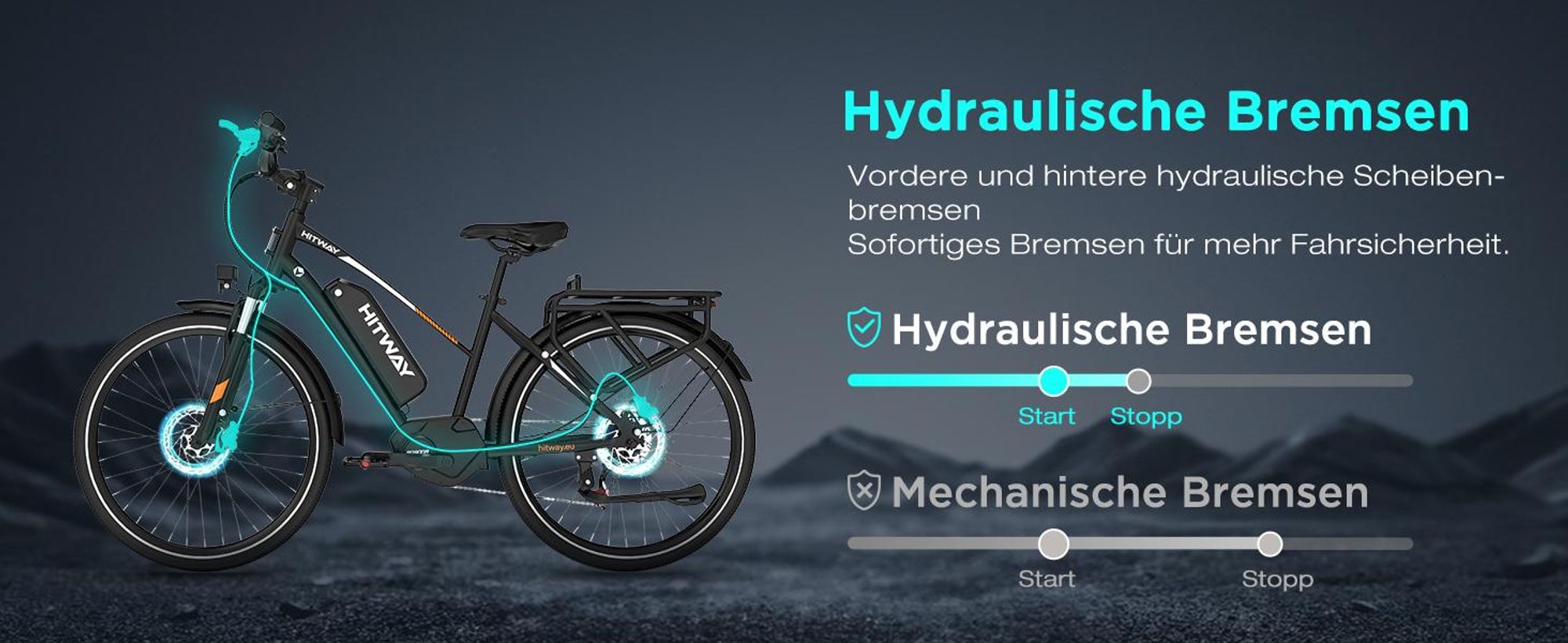 HITWAY BK-U1 E-Bike mit Mittelmotor, bis zu 180 km Reichweite, 36V 13Ah Akku, 27,5" × 2,2" Reifen, 7-Gang, 25 km/h, Federgabel, Scheibenbremsen