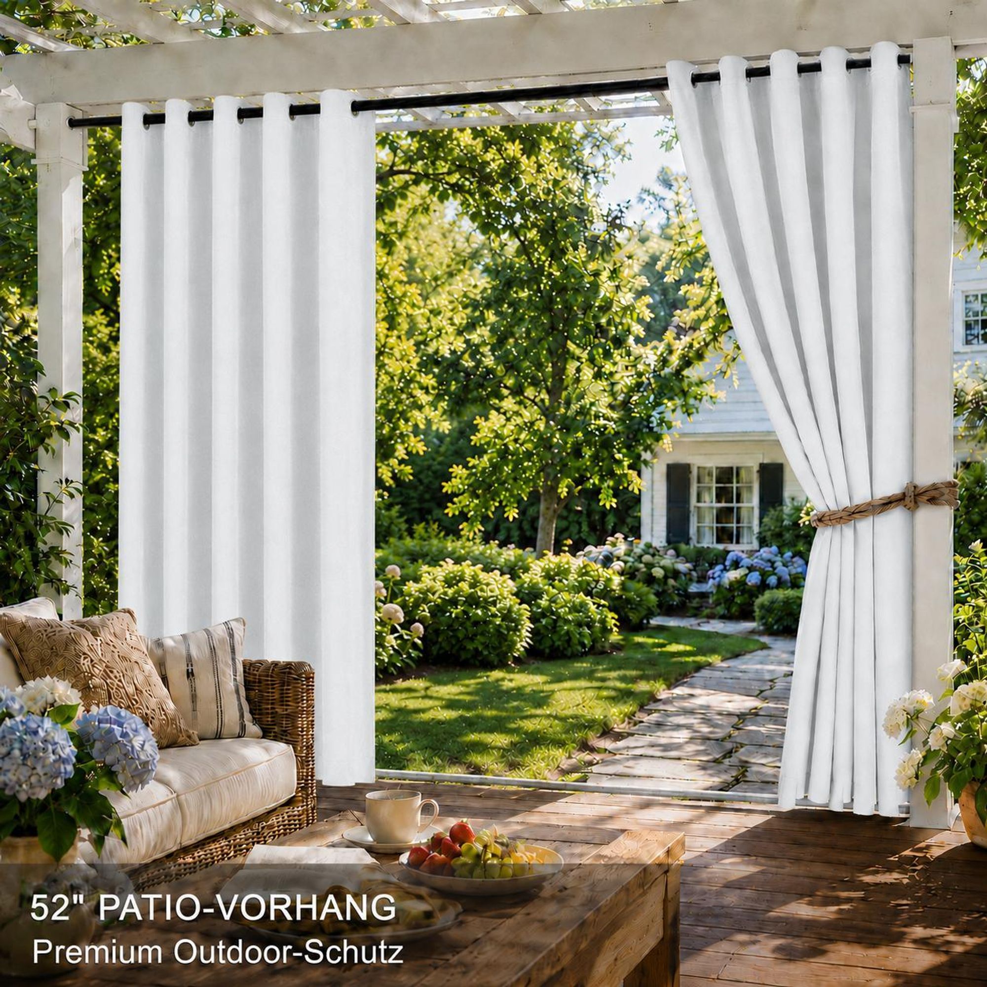 1x Garden Outdoor Vorhang Wetterfest Mit ösen Wasserdicht Sichtschutz UV-Schutz für Balkon Terrasse Patio Pavillon, 132x213cm, Weiß