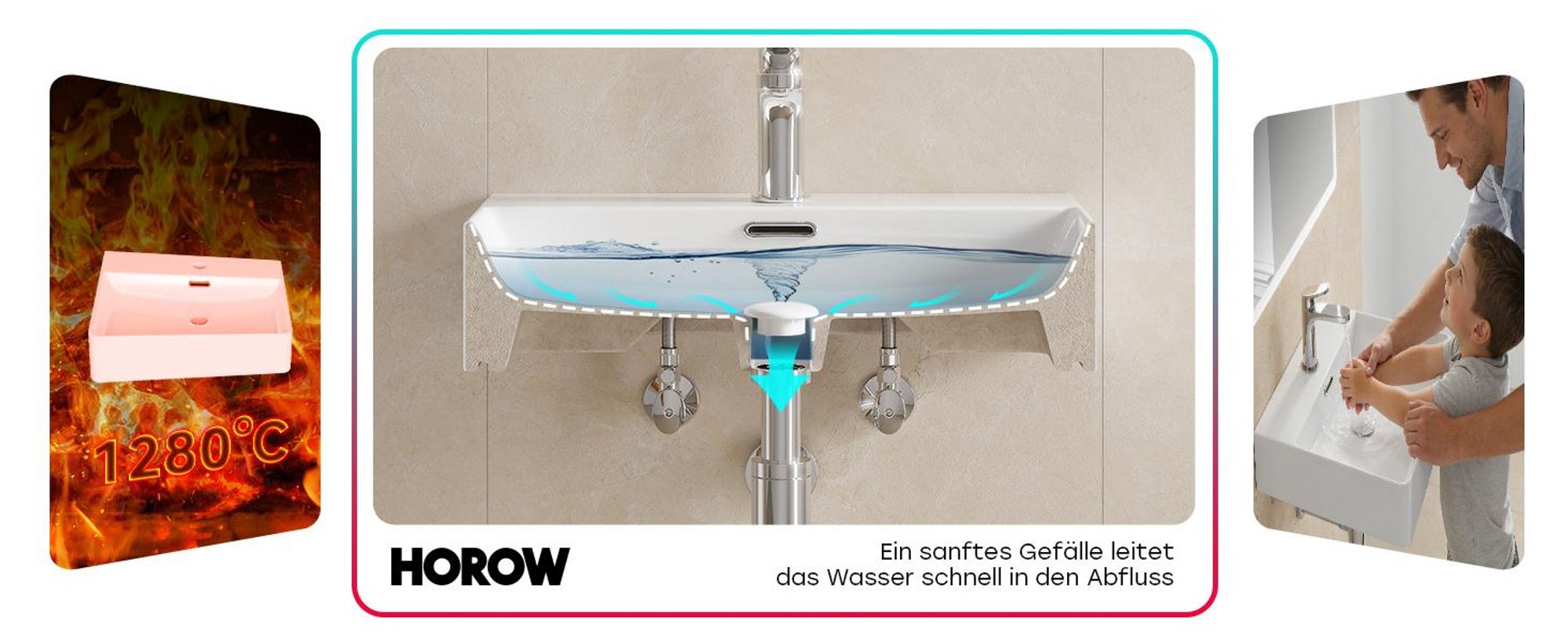 HOROW 50cm Waschbecken Wandmontage Waschtisch Keramik Hängewaschbecken Rechteckig Aufsatzwaschbecken mit Hahnloch und Überlauf für Klein Gäste WC