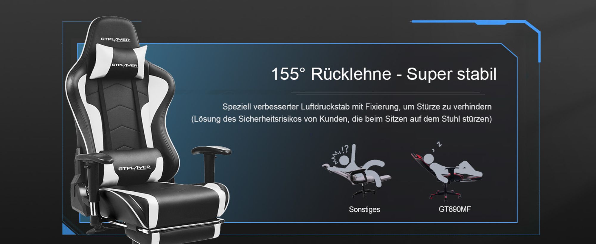 GTPLAYER Gaming Stuhl mit Lautsprecher Bürostuhl Schreibtischstuhl Serie Musik Audio Gamer Stuhl Drehstuhl Ergonomisches PC Stuhl Multi-Funktion weiß