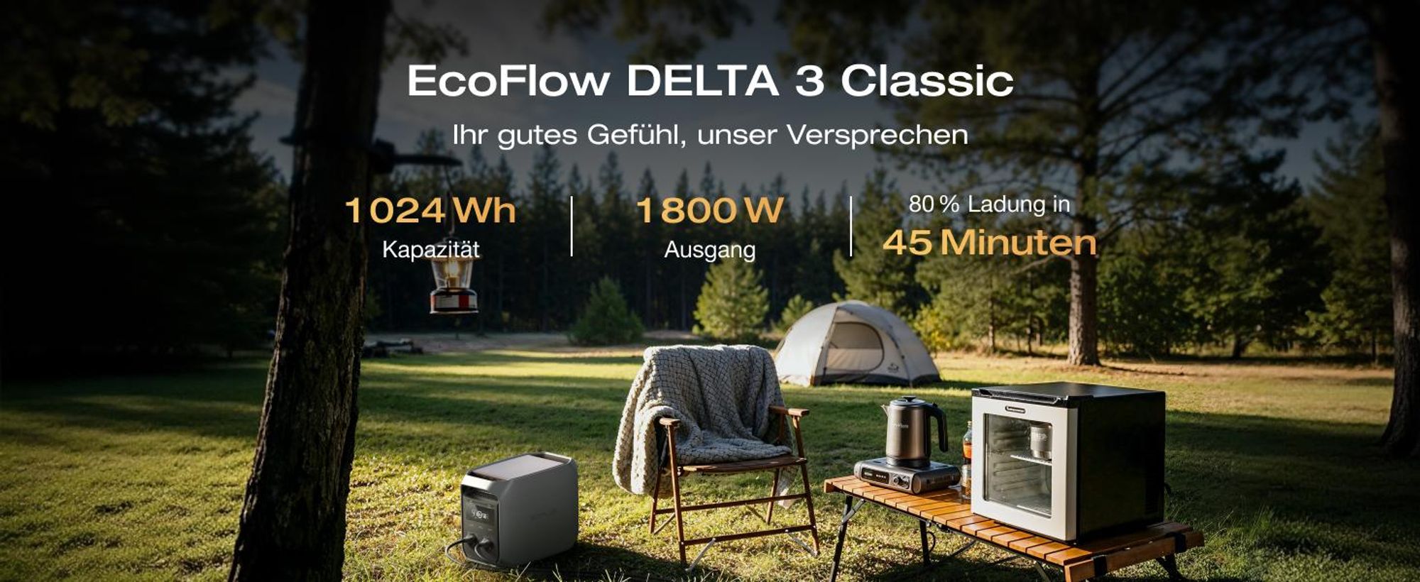 EF ECOFLOW DELTA 3 Classic Tragbare Powerstation 1 024Wh LiFePO4-Batterie, 1 800 W AC (3 600 W Spitze), 100 W USB-C, 1- Stunden-Schnellladung
