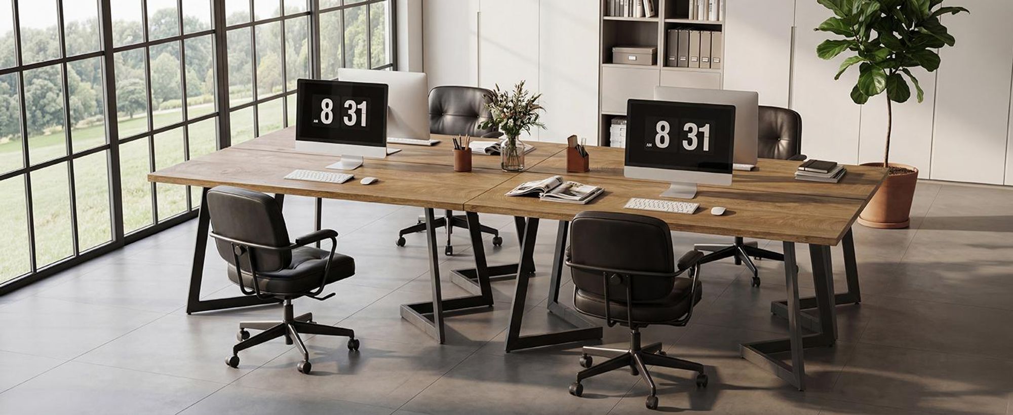 Tribesigns Schreibtisch im Industriestil, schlichter, moderner Computertisch für das Homeoffice mit robusten, V-förmigen Metallbeinen, Braun + Schwarz