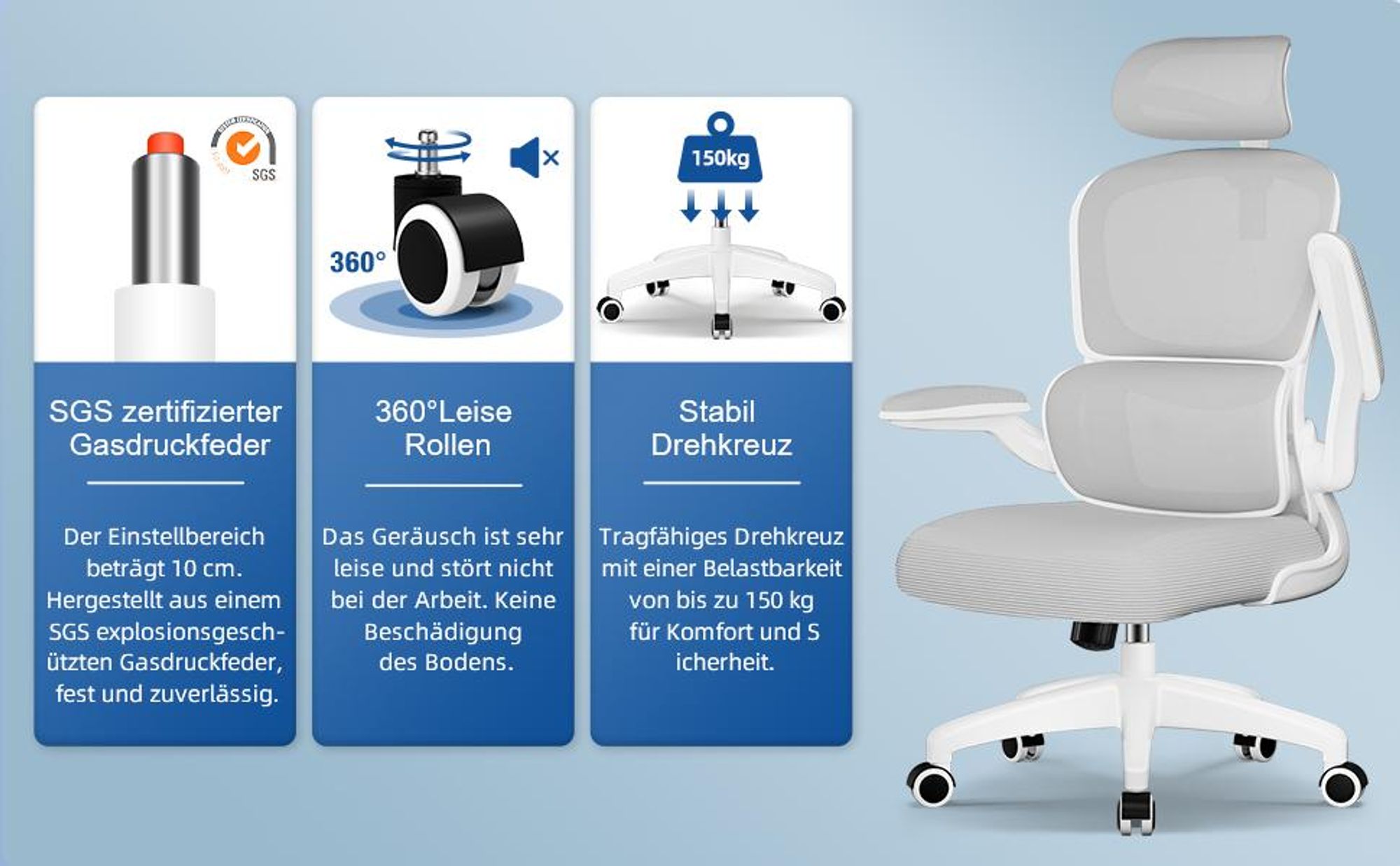 Adormii Bürostuhl,Bürostuhl Ergonomisch,Schreibtischstuhl mit Umklappbare Armlehnen Lordosenstütze,Drehstuhl,Bürostühle Wippfunktion,Bürostuhl 150kg