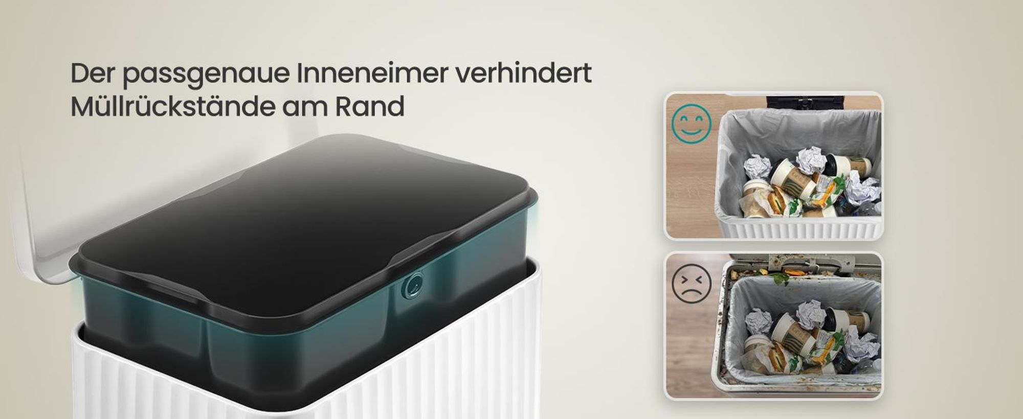 Abfalleimer für Küche, Mülleimer aus Stahl, mit Deckel und herausnehmbarem Inneneimer, Softclose, 50 Liter, weiß