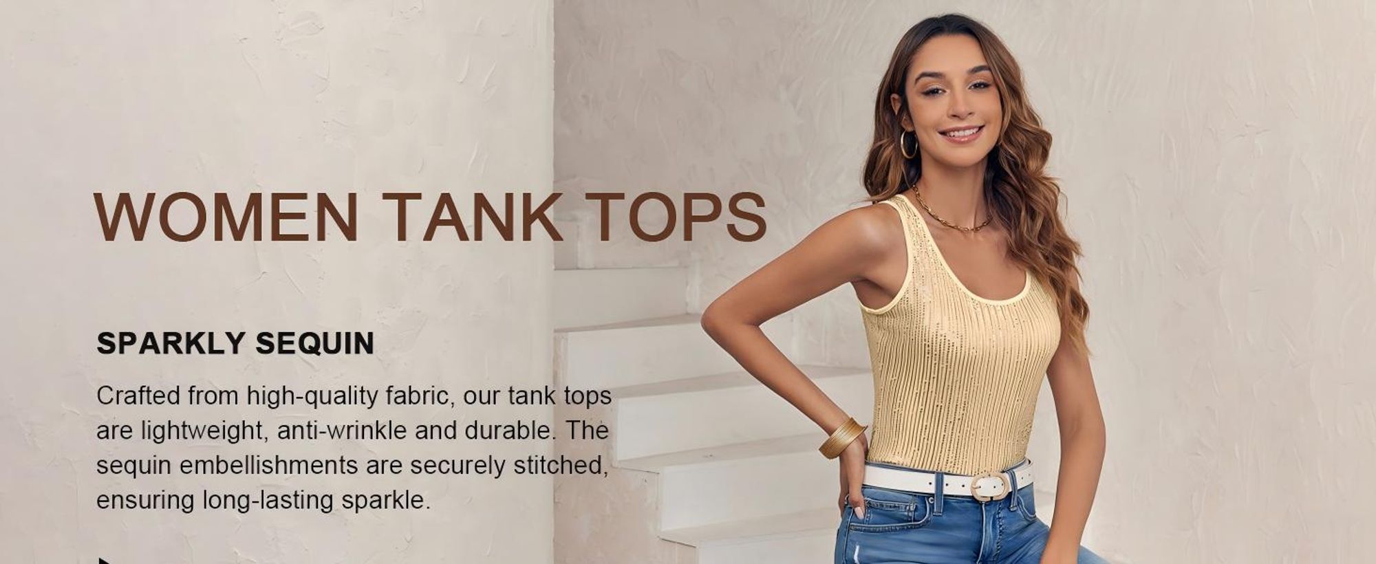 Paillettenbesetztes Party-Camisole für Damen – ärmellos, tiefer Rundhalsausschnitt
