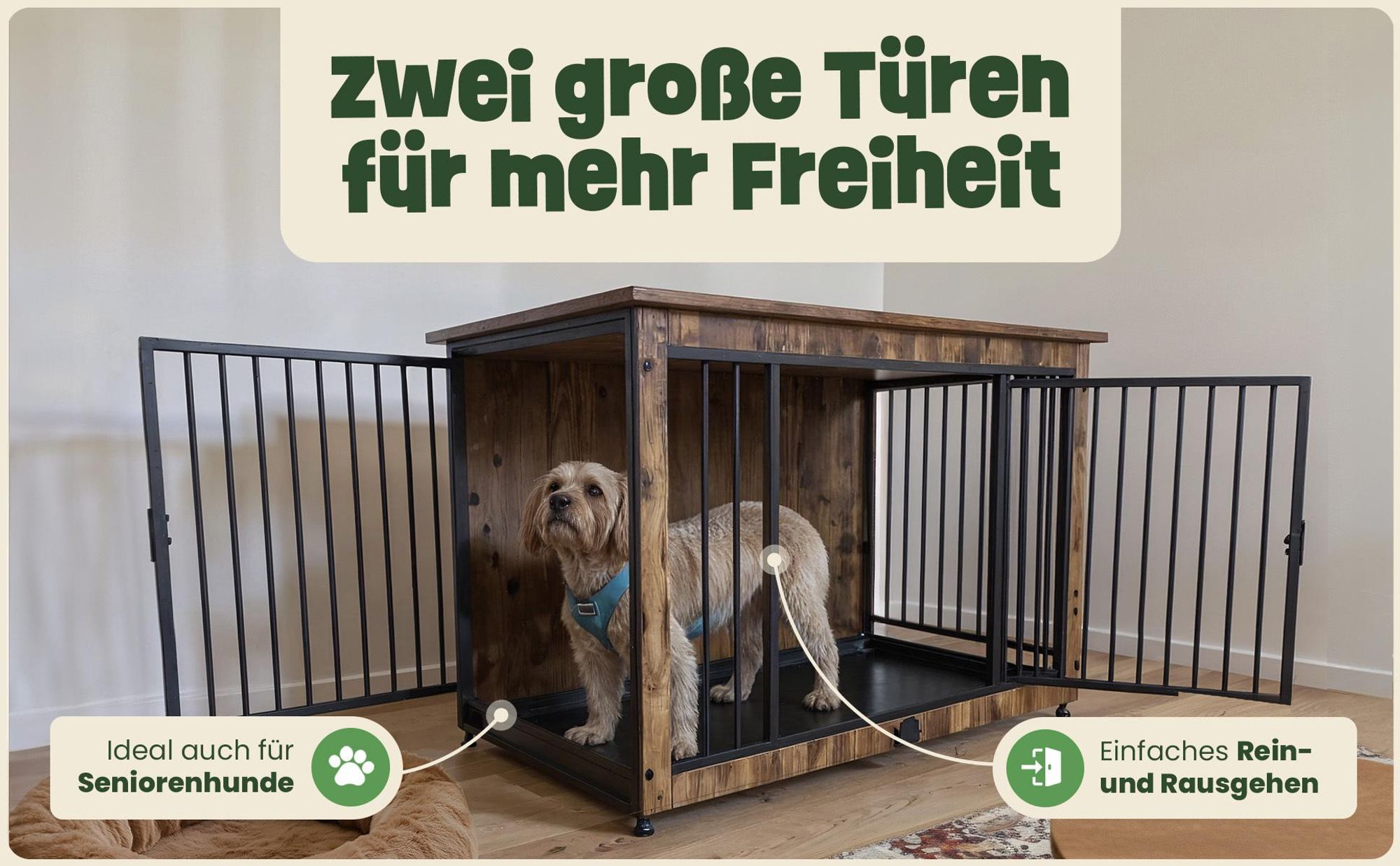 Hundebox Transportbox Design zooprinz Max | Kunststoffboden ausziehbar | Höhenverstellbar | Gitter | 98 x 70 x 65 cm