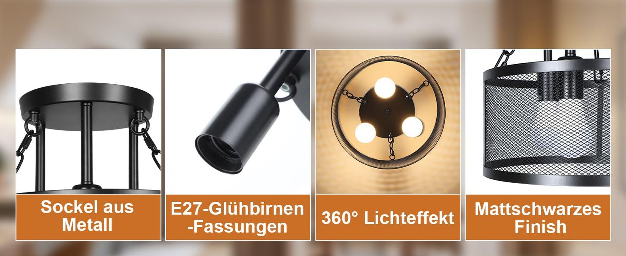 Modern Deckenleuchte Schwarz Metallrahmen 3-Flammige E27 Deckenlampe Küche Flur Wohnzimmer Schlafzimmer Esszimmer