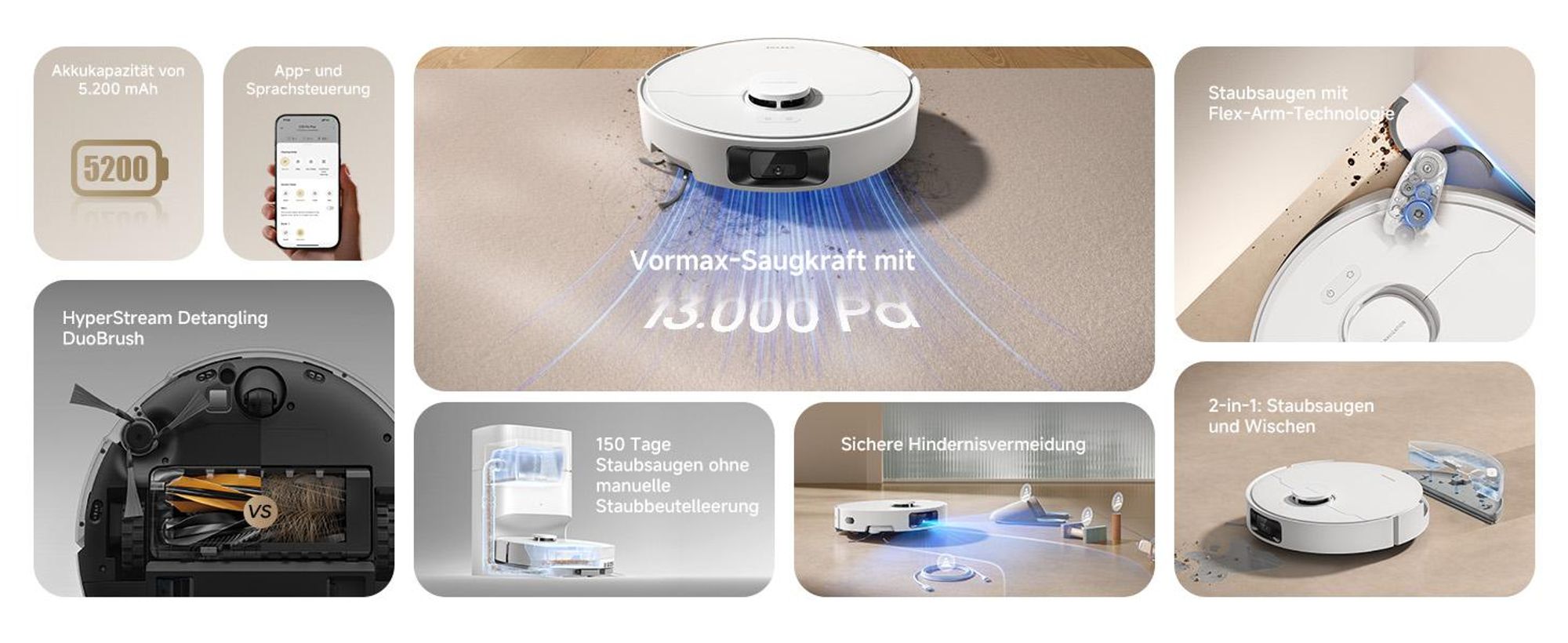 Dreame D20ProPlus Staubsauger Roboter mit Wischfunktion&Hebemopp,13KPa Saugkraft,LDS-Navigation,DuoRoller Bürste,Eckenrein,Selbstentl,All-in-One Dock