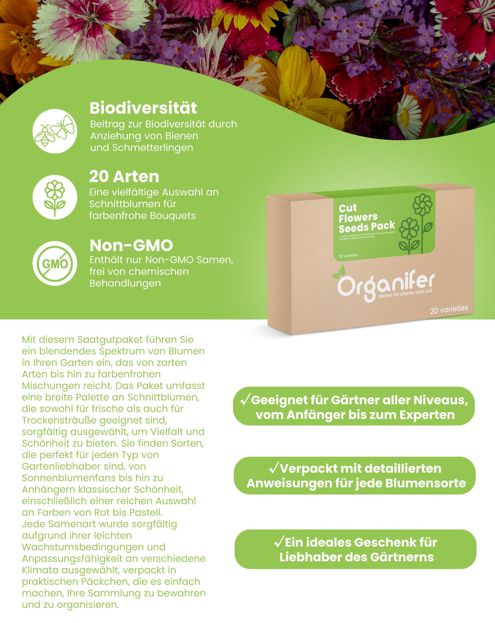 Schnittblumen-Saatgutpaket - 20 Arten