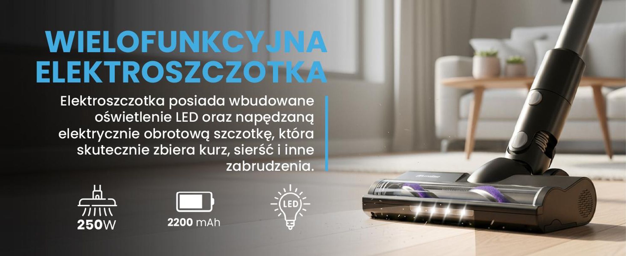 Odkurzacz bezprzewodowy bezworkowy z elektroszczotką