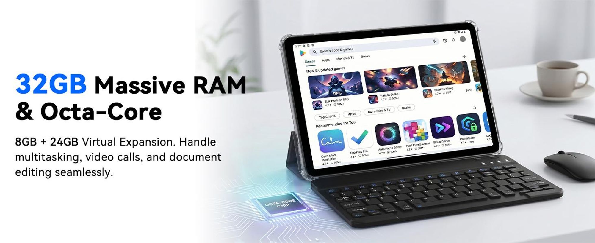 TABWEE T70 11“ Tablet, 32(8+24)+256GB, Android 16, 8000mAh, BT5.0, Face ID, Widevine L1, Rheinland, Umfasst Tastatur, Maus, Eingabestift usw