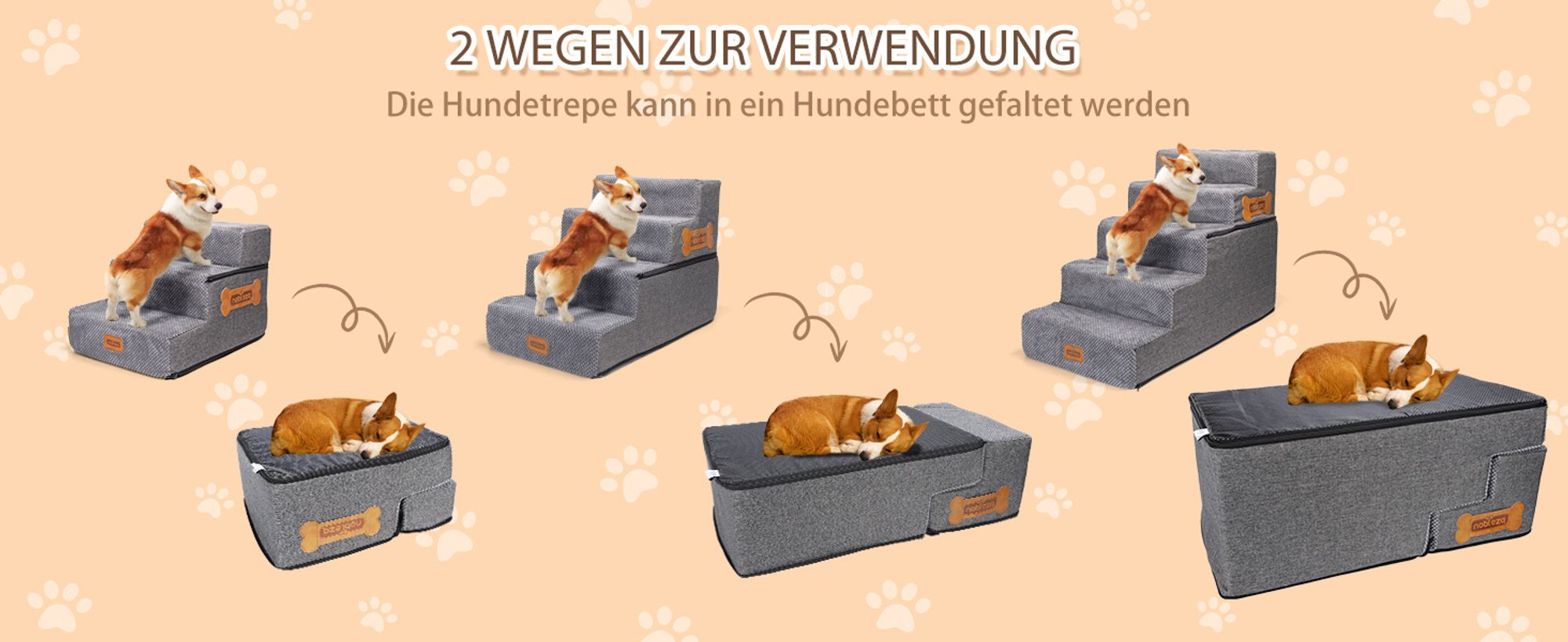 Nobleza Hundetreppe 3 Schichten Haustiertreppe , Rutschfest Katzentreppe, für Kleine Hunde Welpe Katzen aus Sofa Bett