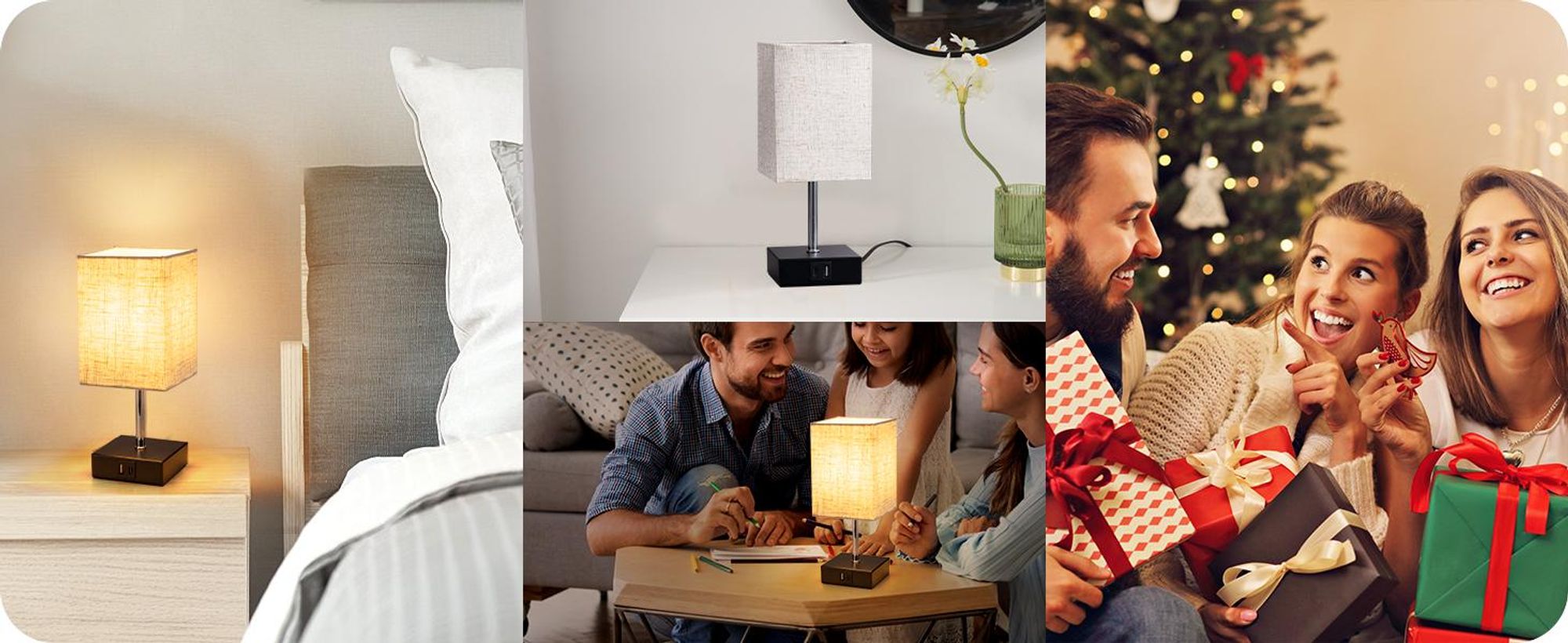 EDISHINE 2 LED Nachttischlampe Touch Dimmbar, mit Ladefunktion & Glühbirne,Tischlampe Schwarz