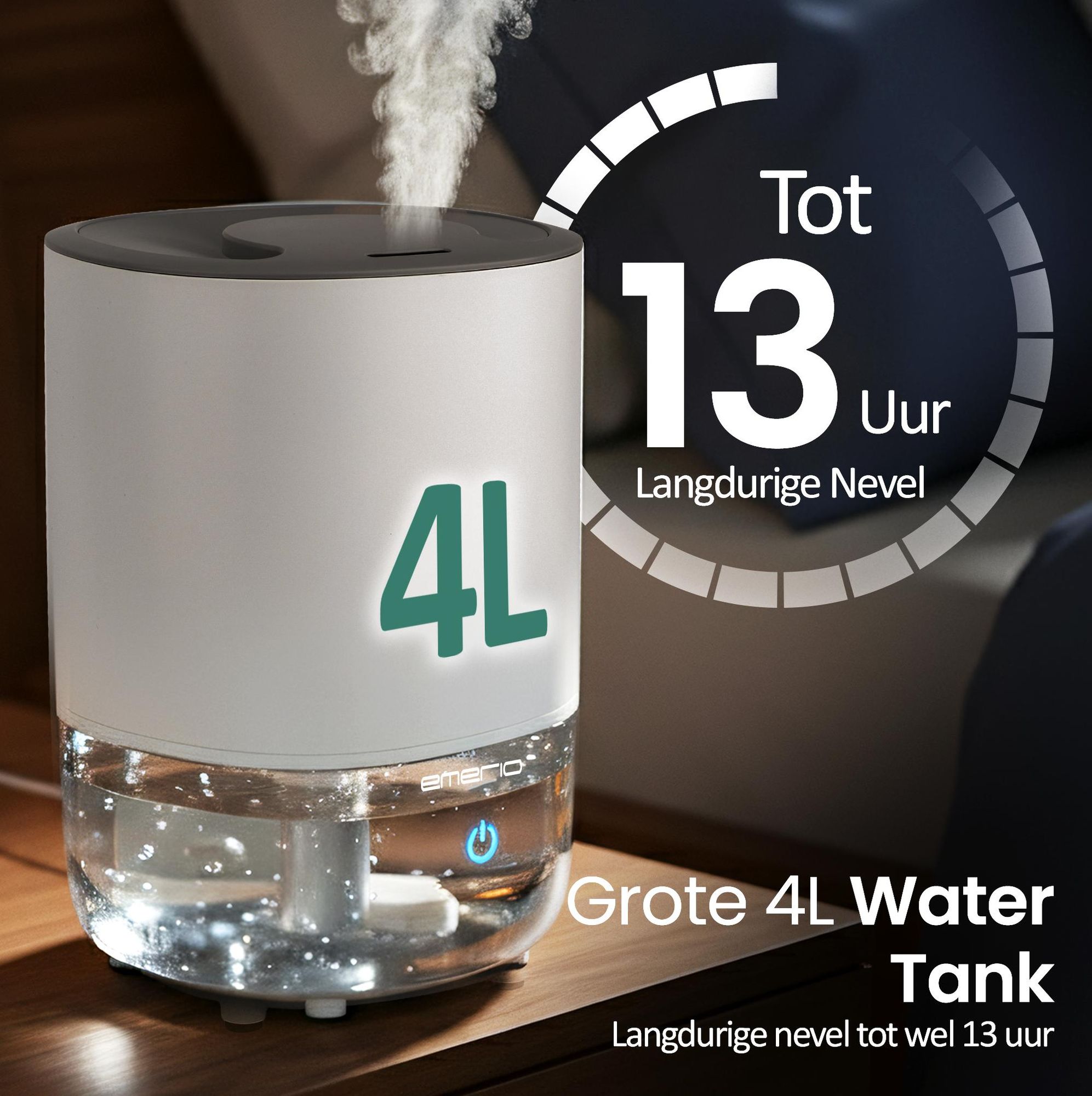 Emerio Luchtbevochtiger – 35 dB – 4 L – Bovenop te vullen – geschikt voor ruimtes tot 20 m² – Ultrasoon – Aroma functie – Koude Nevel – HF-212898