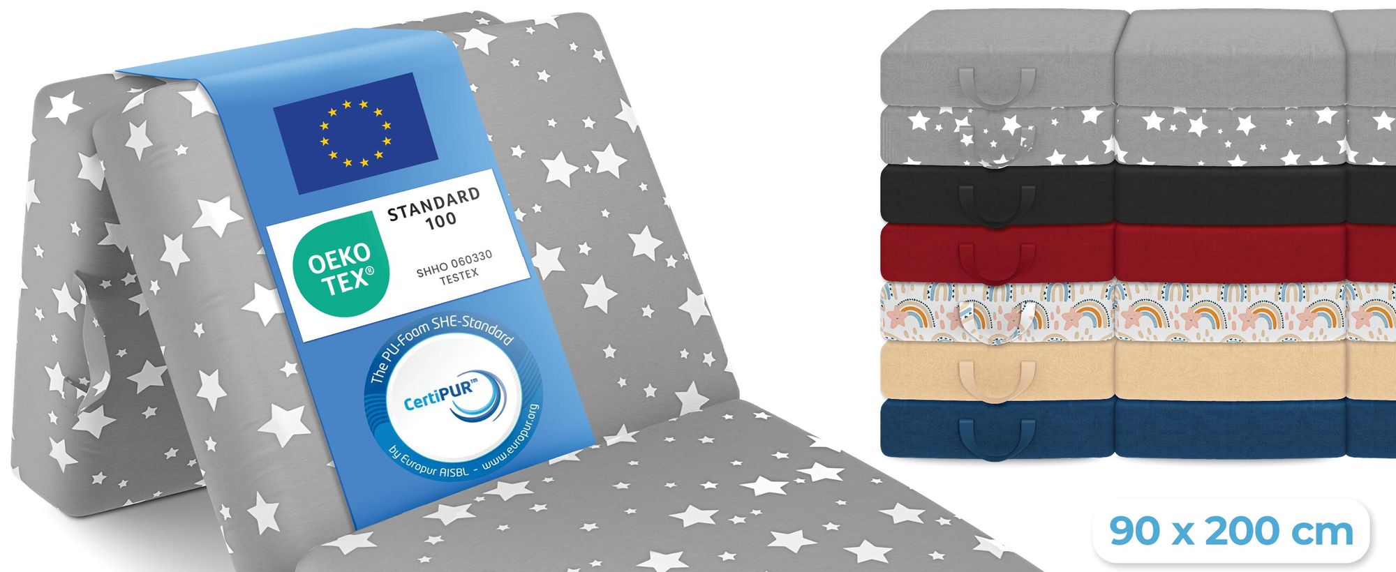 ELONEO Opklapbare matrassen, gastenmatrassen, 3-delige vouwmatras, extra dik schuim (15 cm), geschikt voor mensen met wervelkolomproblemen, opvouwbaar, inklapbare matras (sterk grijs)