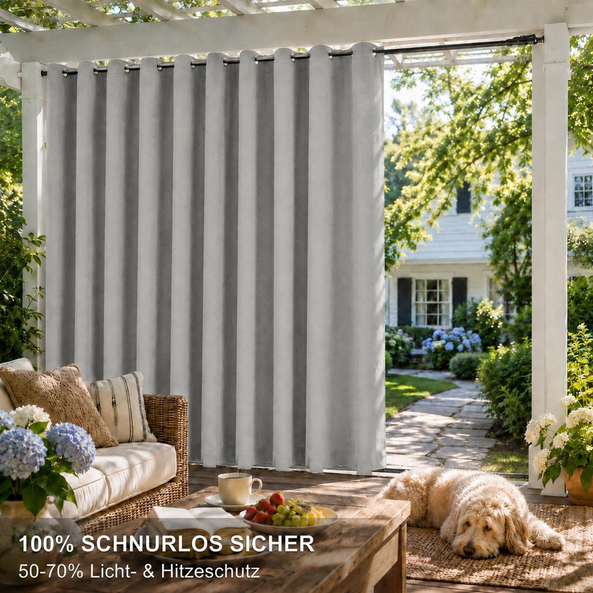 1x Garden Outdoor Vorhang Wetterfest Mit ösen Wasserdicht extra breite Privatsphäre UV-Schutz für Balkon Terrasse Patio Pavillon, 180x213cm, Grau