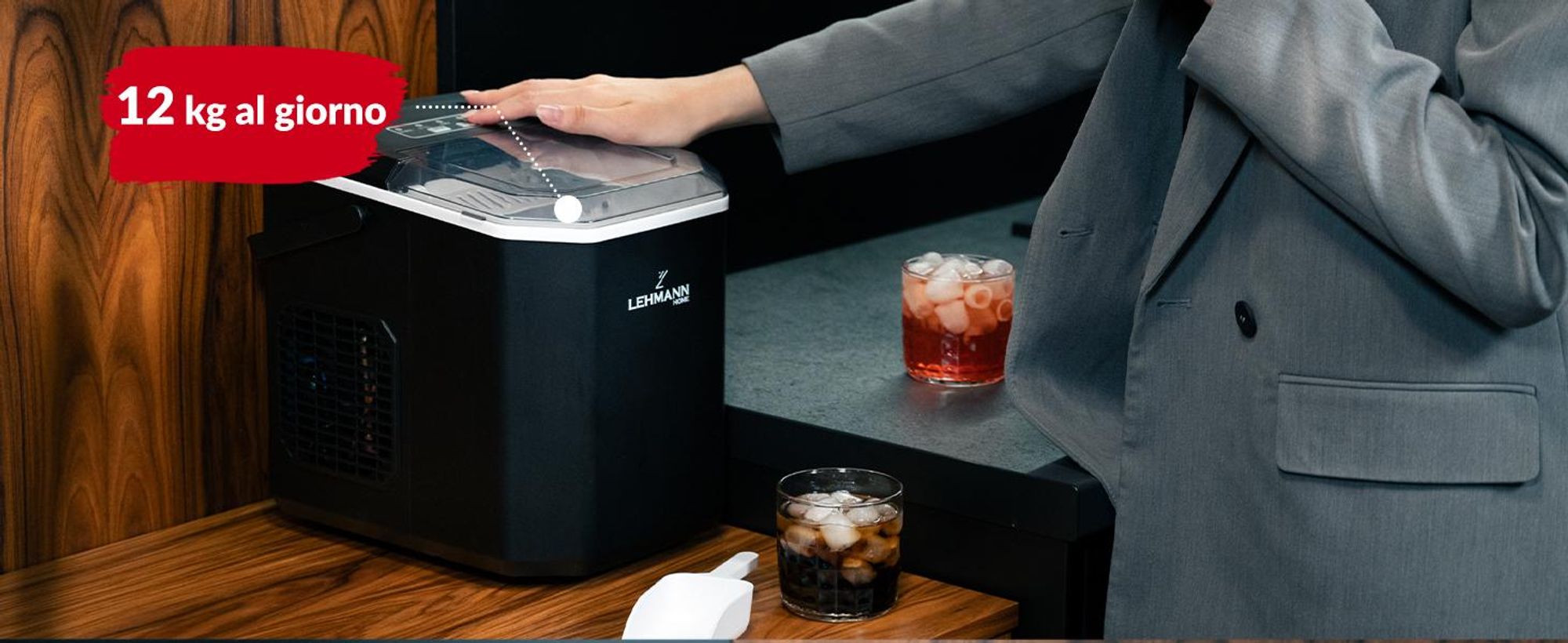 LEHMANN Macchina per il Ghiaccio, 9 Cubetti in 6–8 minuti, 2 dimensioni di cubetti, 12kg/24h