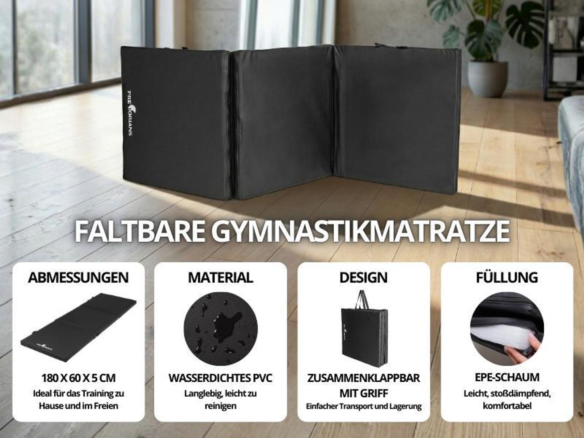 Gymnastikmatratze 180 x 60 x 5 cm Gymnastikmatte Klappbare Yogamatte 180 x 60 x 5 cm für Gymnastik Fitness Training