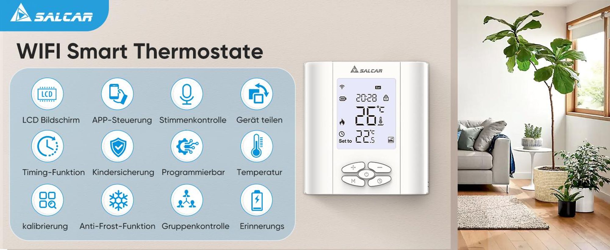 SALCAR Smart Thermostat Boiler WLAN Heizungsthermostat T5W WiFi Raumthermostat