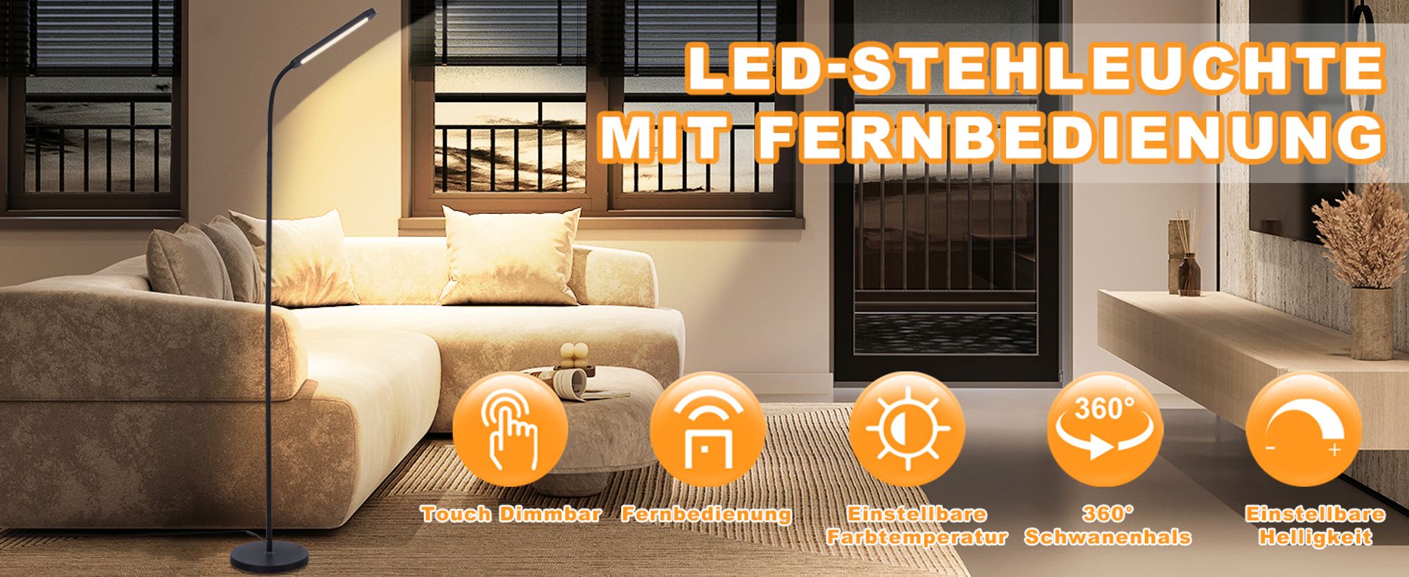 ZMH Stehlampe Wohnzimmer Dimmbar Standleuchte LED Stehleuchte Schwarz 3000K-6000K Standlicht 11W 360° Drehbar Leselampe Touch Control Timer bodenlampe mit Fernbedienung für Schlafzimmer Büro