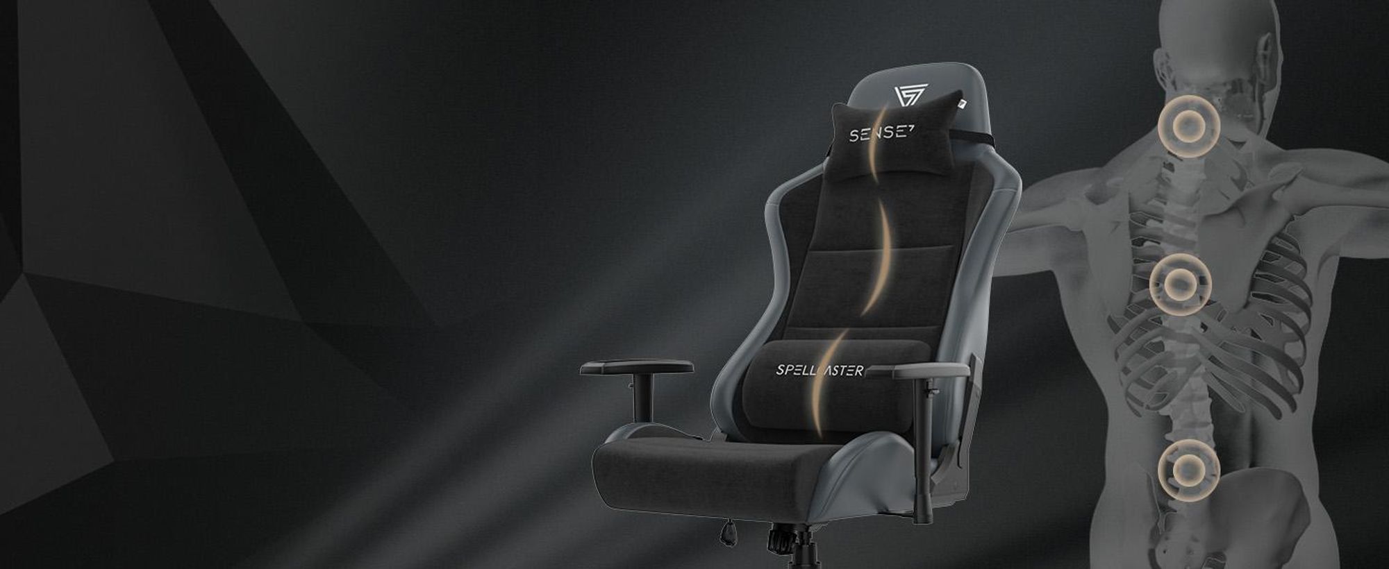 SENSE7 Spellcaster FUKU XL herná stolička Alcantara čierna – Ergonomická kancelárska stolička pre vysokých ľudí, nosnosť 160 kg, stolička s chladnou penou, široké sedadlo