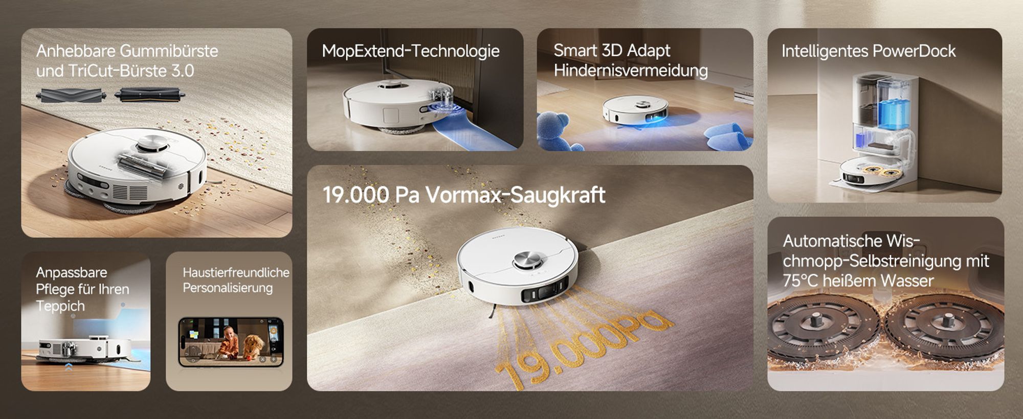 Dreame L40 Ultra AE Roboterstaubsauger mit Wischfunktion 2in1, 19000 Pa Saugleistung, 75 °C Selbstreinigung, Anti-Tangle, Dual-Line-Laser, Weiß