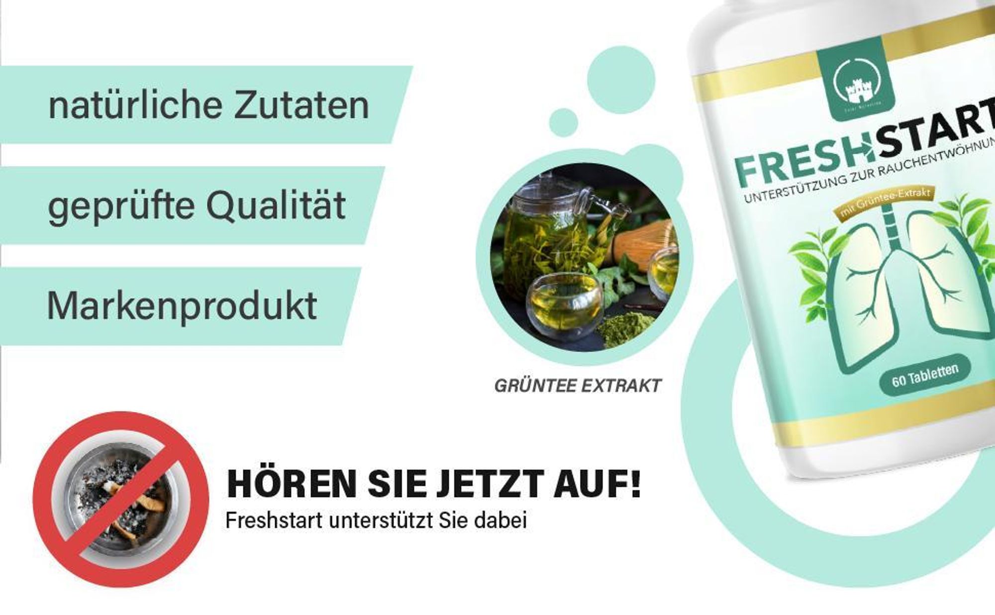 Saint Nutrition® FreshStart - Unterstützung der Rauchentwöhnung – Rauchfrei Hilfsmittel – Nichtraucher werden - Rauchen aufhören - mit Grüntee-Extrakt