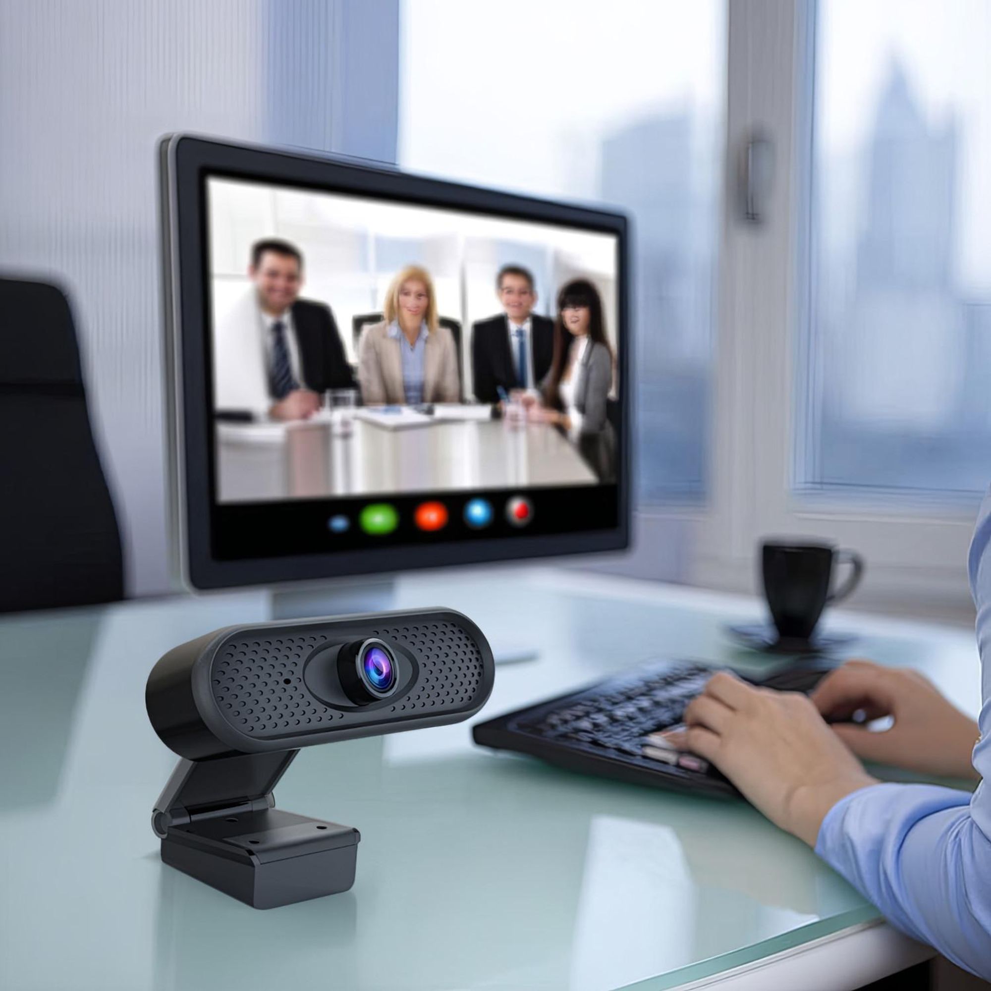 USB Webcam mit Mikrofon und Befestigungsclip Full HD 1080P Computer Kamera PC Home-Office 30fps 1,7m Kabel
