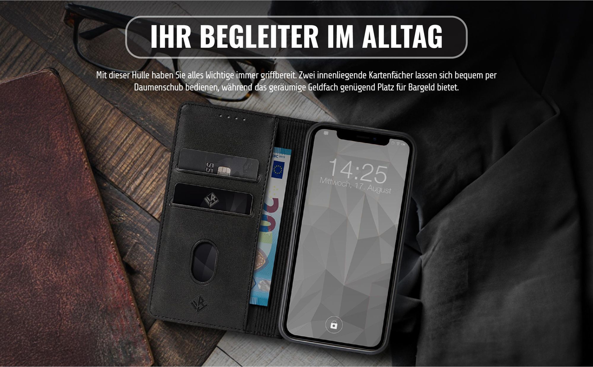 Edle Schutzhülle für Apple iPhone 12 / 12 Pro mit Kartenfächern und Geldfach
