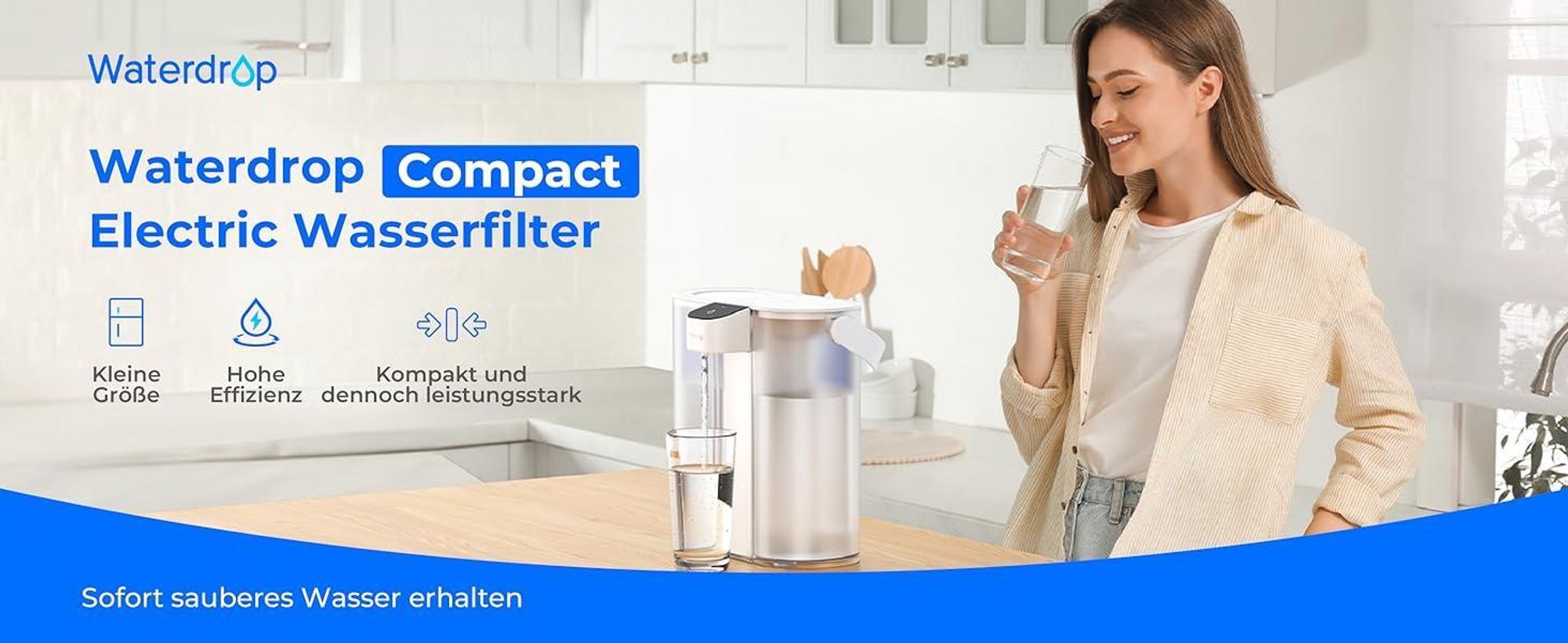Waterdrop Eletric Wasserfilter Krug für Kühlschrank mit 4 Filter, Countertop Wasserfilter System, 757 Liter, Weiß, WD-ED02W