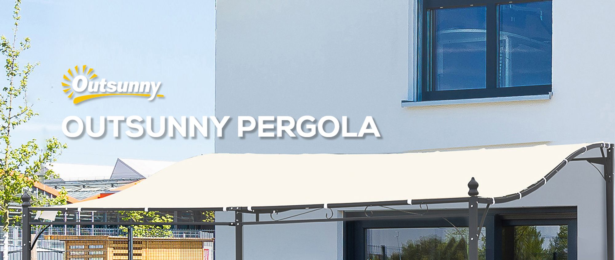 Outsunny Pergola Terrassenüberdachung Pavillon Vordach Creme 297x297x198/245 cm