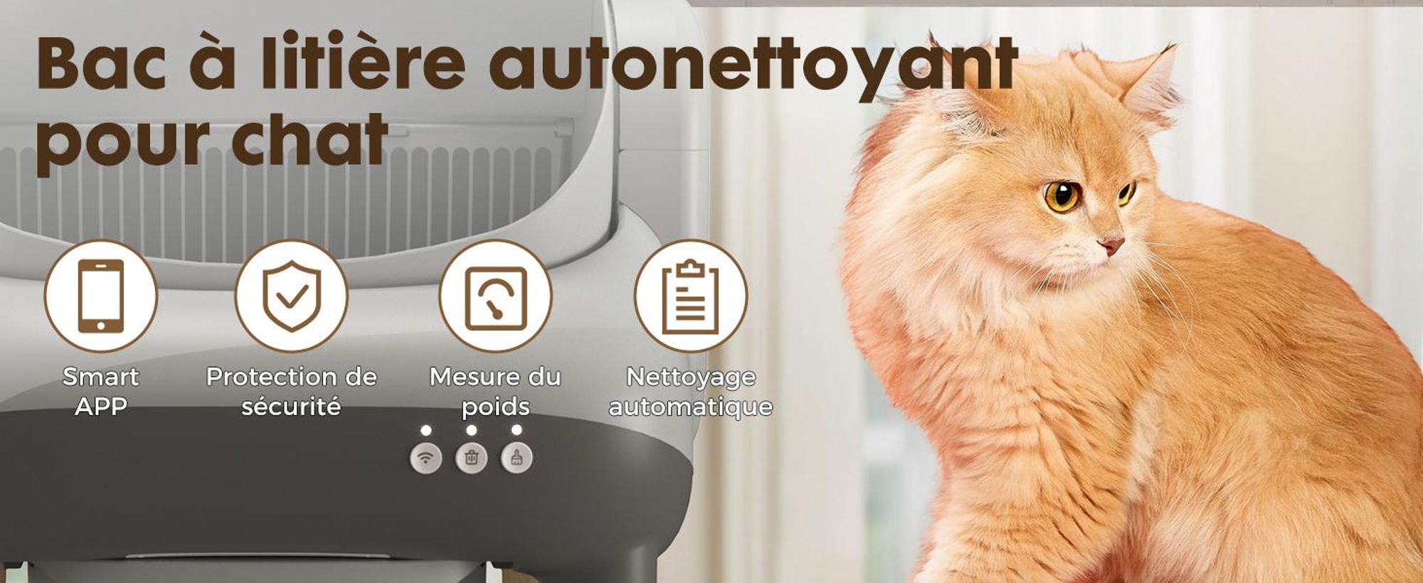 Bac à litière ouvert sur le dessus, bac à litière automatique autonettoyant, bac à litière XXL, grande capacité,via application, pour plusieurs chats