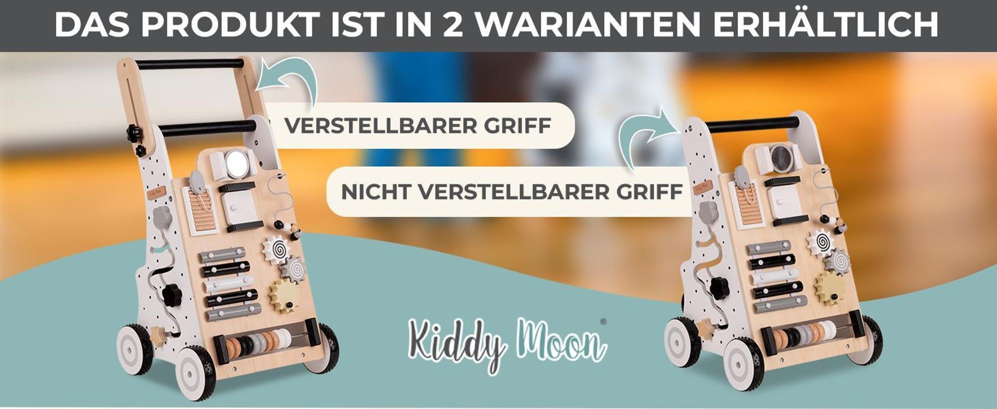 KiddyMoon Lauflernwagen holz für Kinder Verstellbarer Griff - Multifunktion Holzspielzeug Montessori spielzeug Lauflernhilfe Gehhilfe - Mehrfarbig