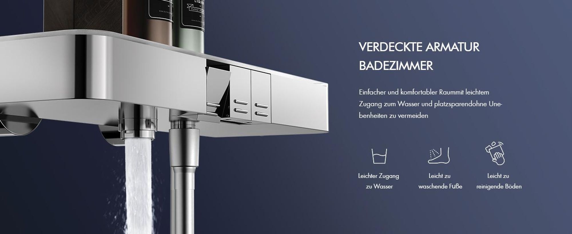 Homelody Duschsystem mit Thermostat und Glasablage, Brausegarnitur 3 Wasserausgabemodi, 12 Zoll Regendusche, Chrom