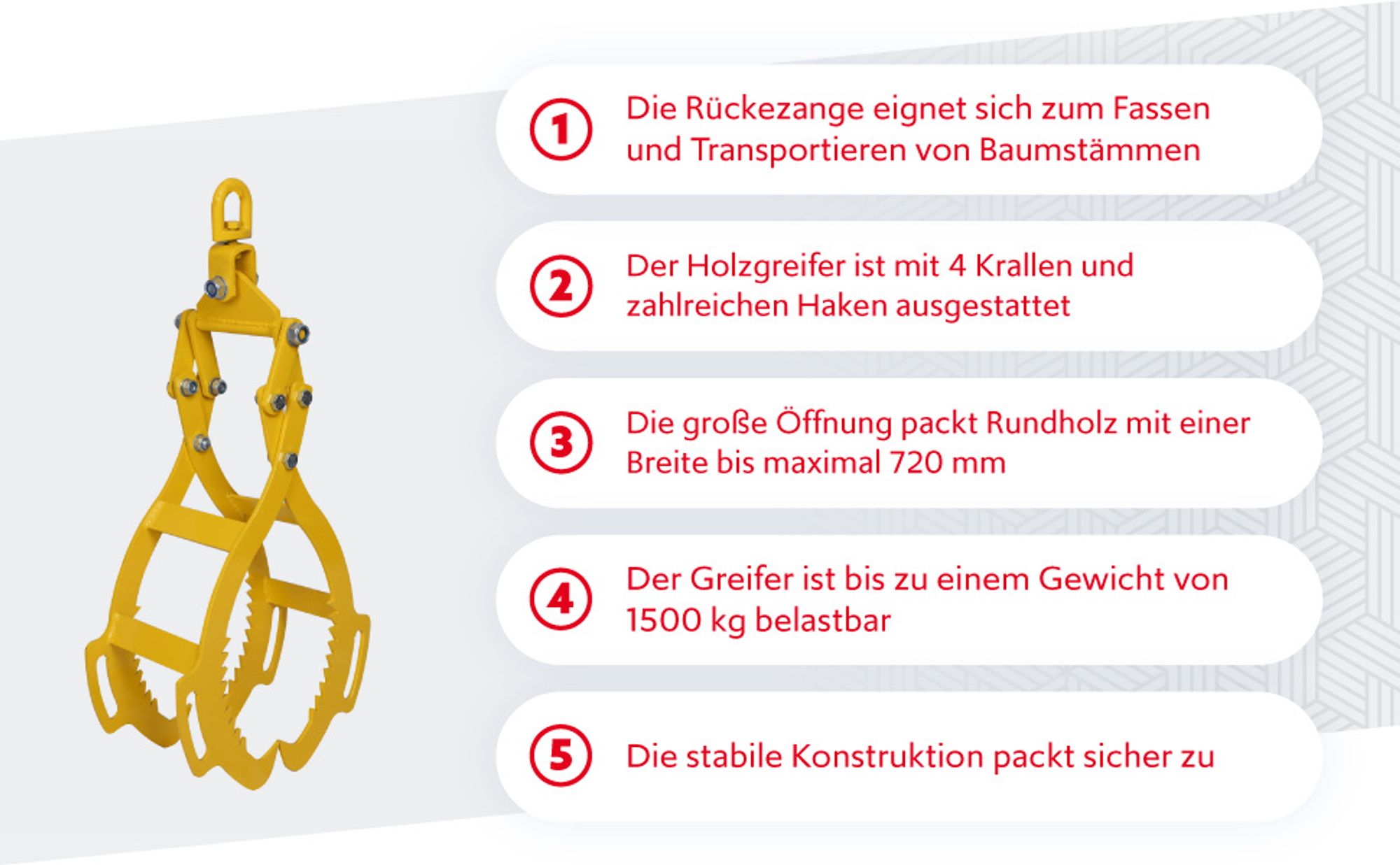 Wiltec Forstzange für Baumstämme bis 720 mm, 1500 kg Zugkraft, Holzzange Hebezange Packzange mit 4 Klemmdornen
