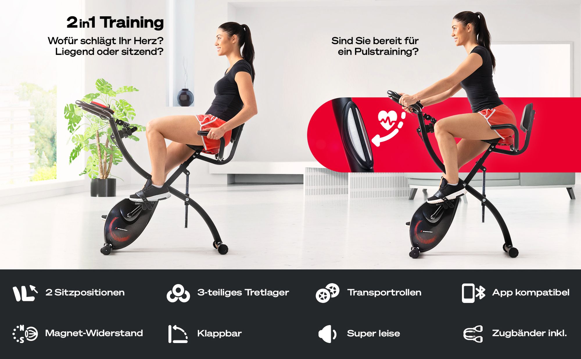Sportstech X150 Heimtrainer 3in1 Ergometer Fahrrad klappbar