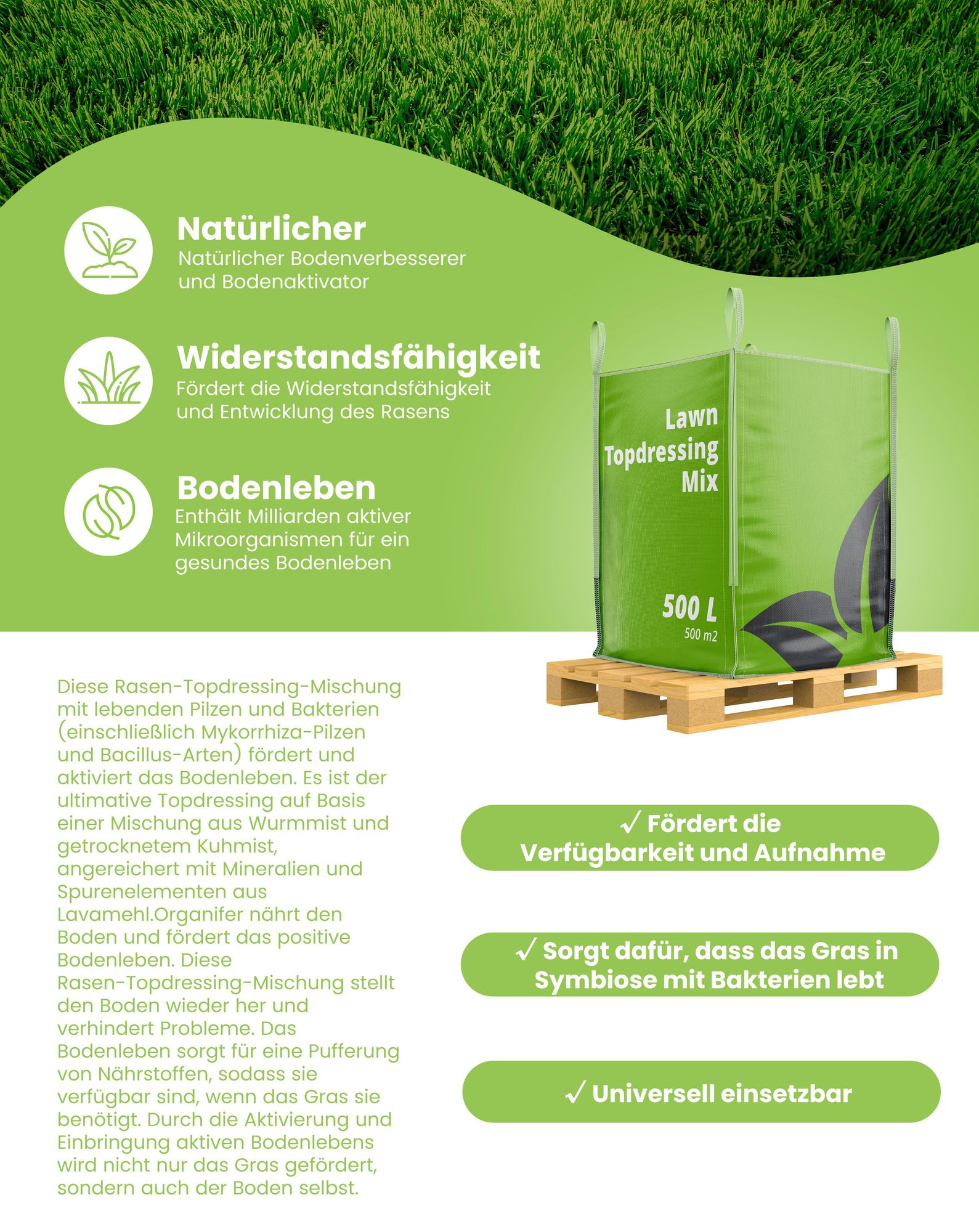 Rasen-Topdressing - Mischung mit Mykorrhiza und Rhizobakterien (50 Liter für 50m2) - Organifer