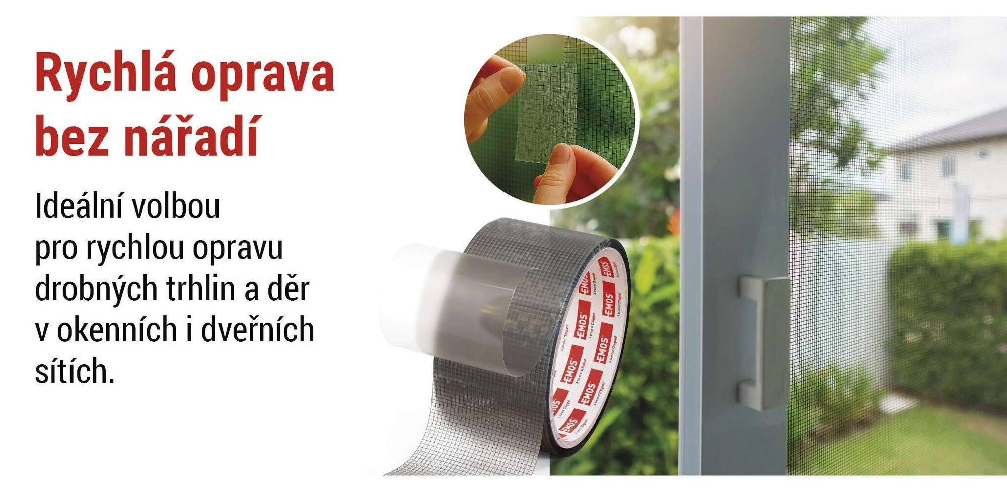 EMOS opravná lepicí páska na sítě proti hmyzu, role 2 m, 5 cm x 1 mm, samolepicí, odolná proti UV záření, průhledná, F6210