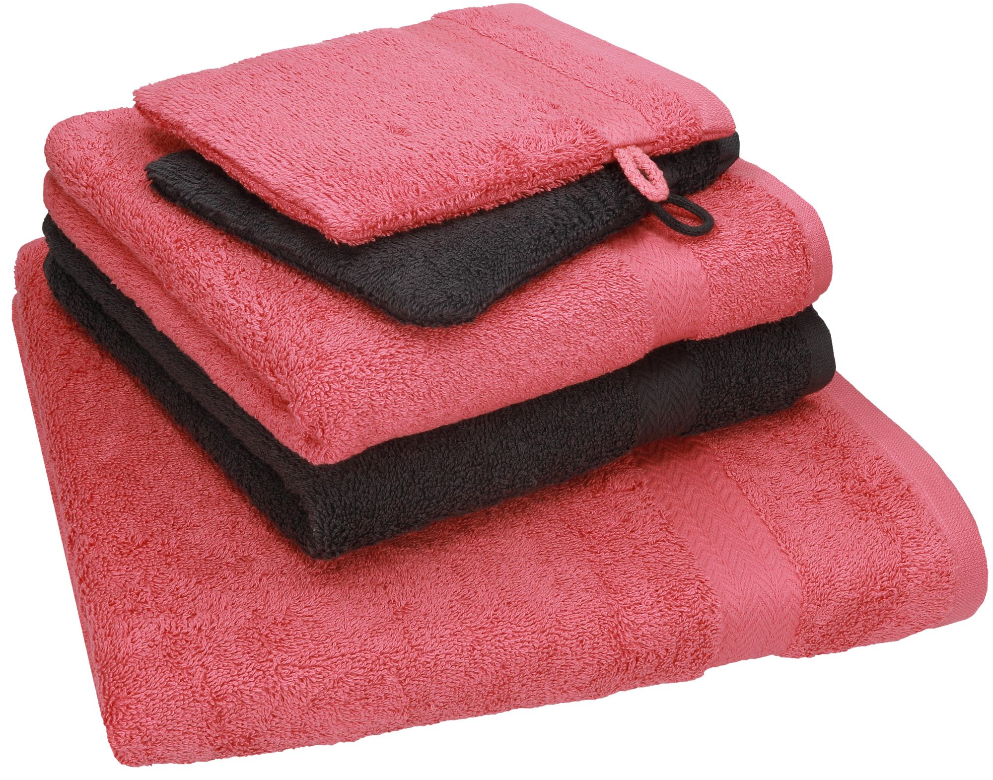 Betz 5 tlg. Handtuch Set SINGLE Pack Farbe himbeere - graphit grau 1 Duschtuch 2 Handtücher 2 Waschhandschuhe -  250802