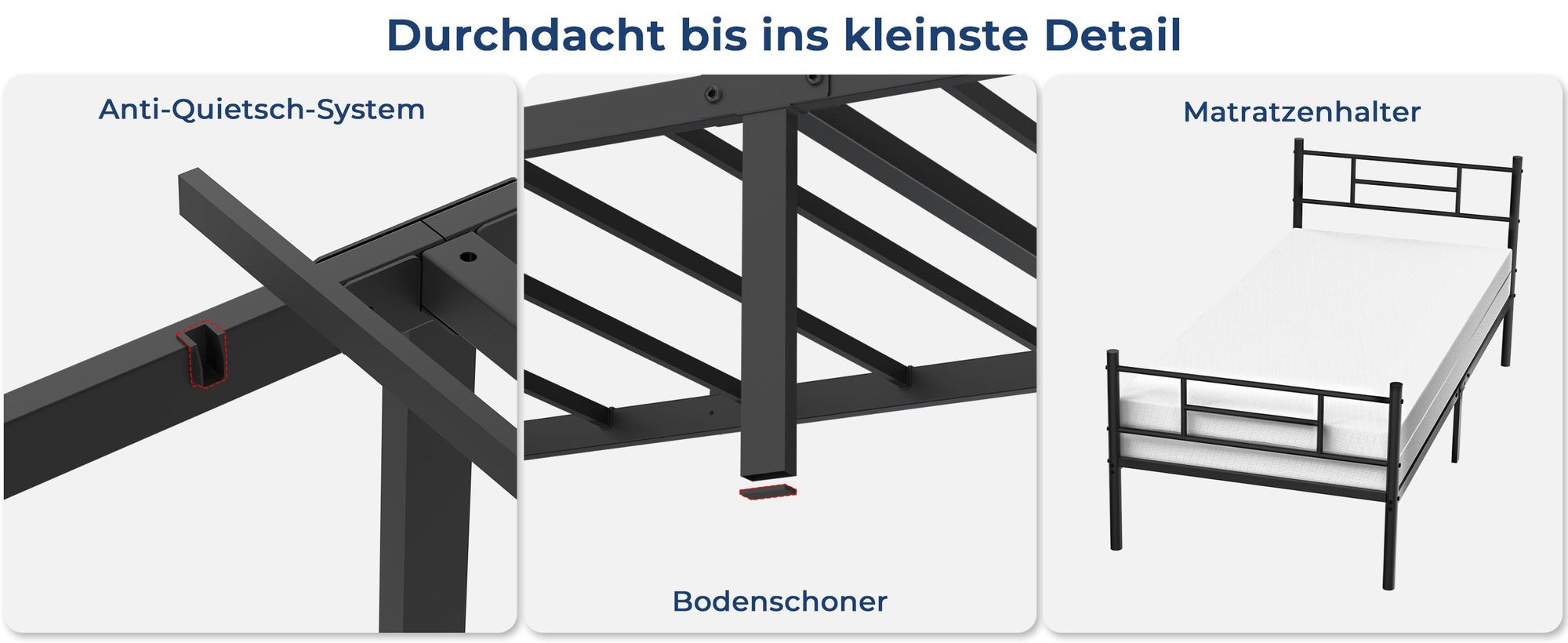 Gliese Metallbett Bettgestell 90 x 200 cm, Einzelbett Bettrahmen mit Kopfteil, Schwarz