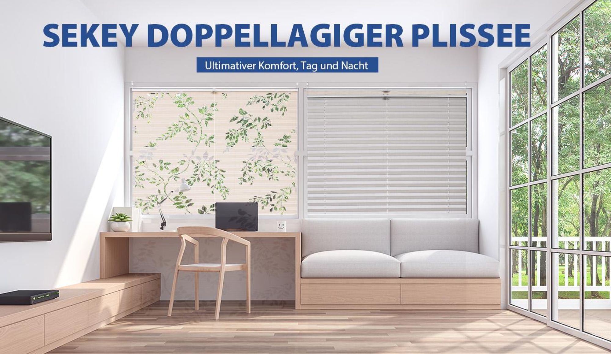 Plissee ohne Bohren Klemmfix 75x130cm Beige, Day & Night Doppelplissee, Verdunkelung & Lichtdurchlässig, Faltrollo mit Ausbrenner-Muster