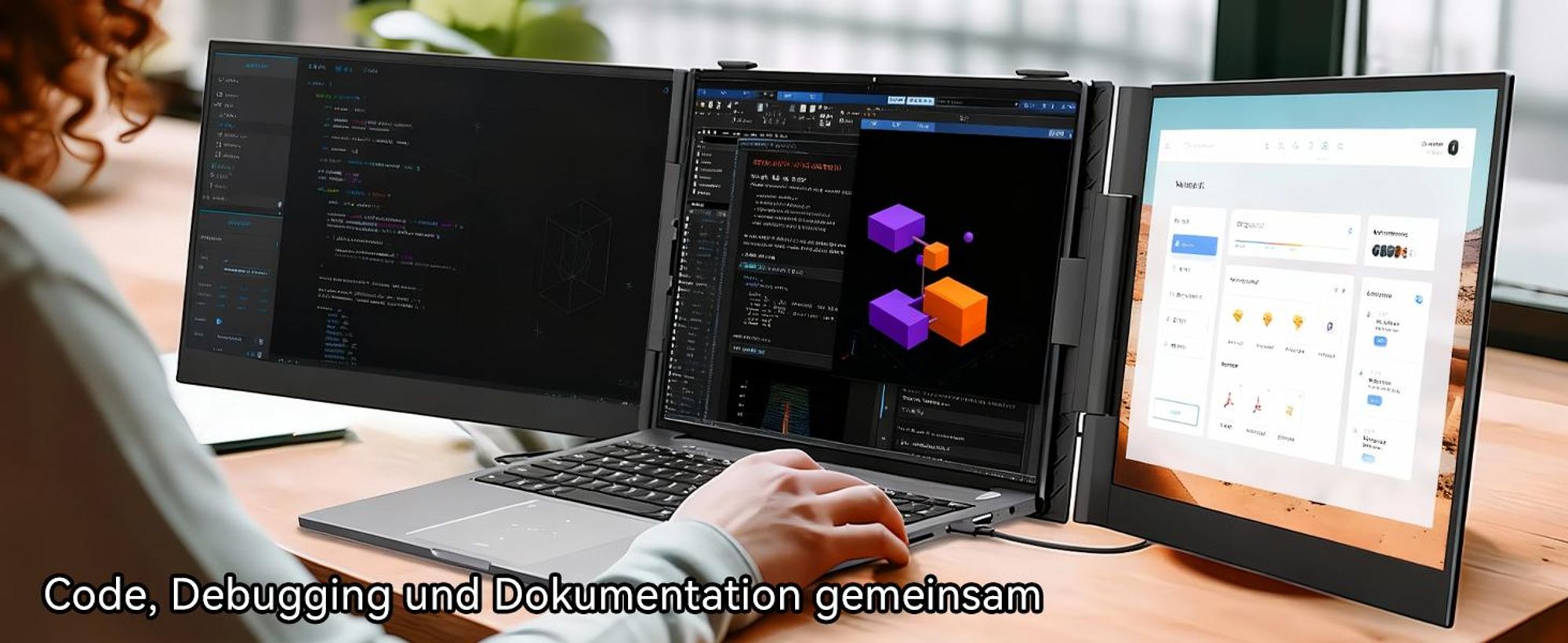 Blackview Tragbarer Bildshirm DCM6 14" mit A3 Bluetooth-Box Dual-Screen-Laptopmonitor, ultradünn, FHD, für 13,3"-17,3" Laptops, 180° drehbar