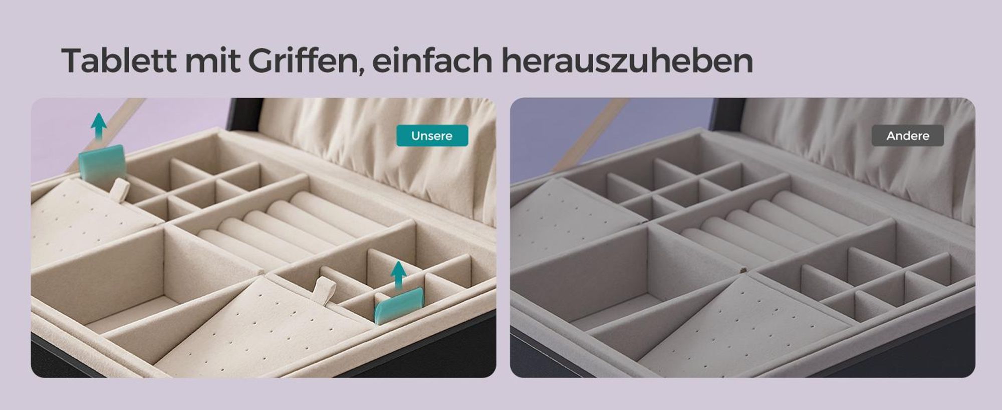 SONGMICS Schmuckkästchen, Schmuckkasten 2 Ebenen, herausnehmbares Schmucktablett