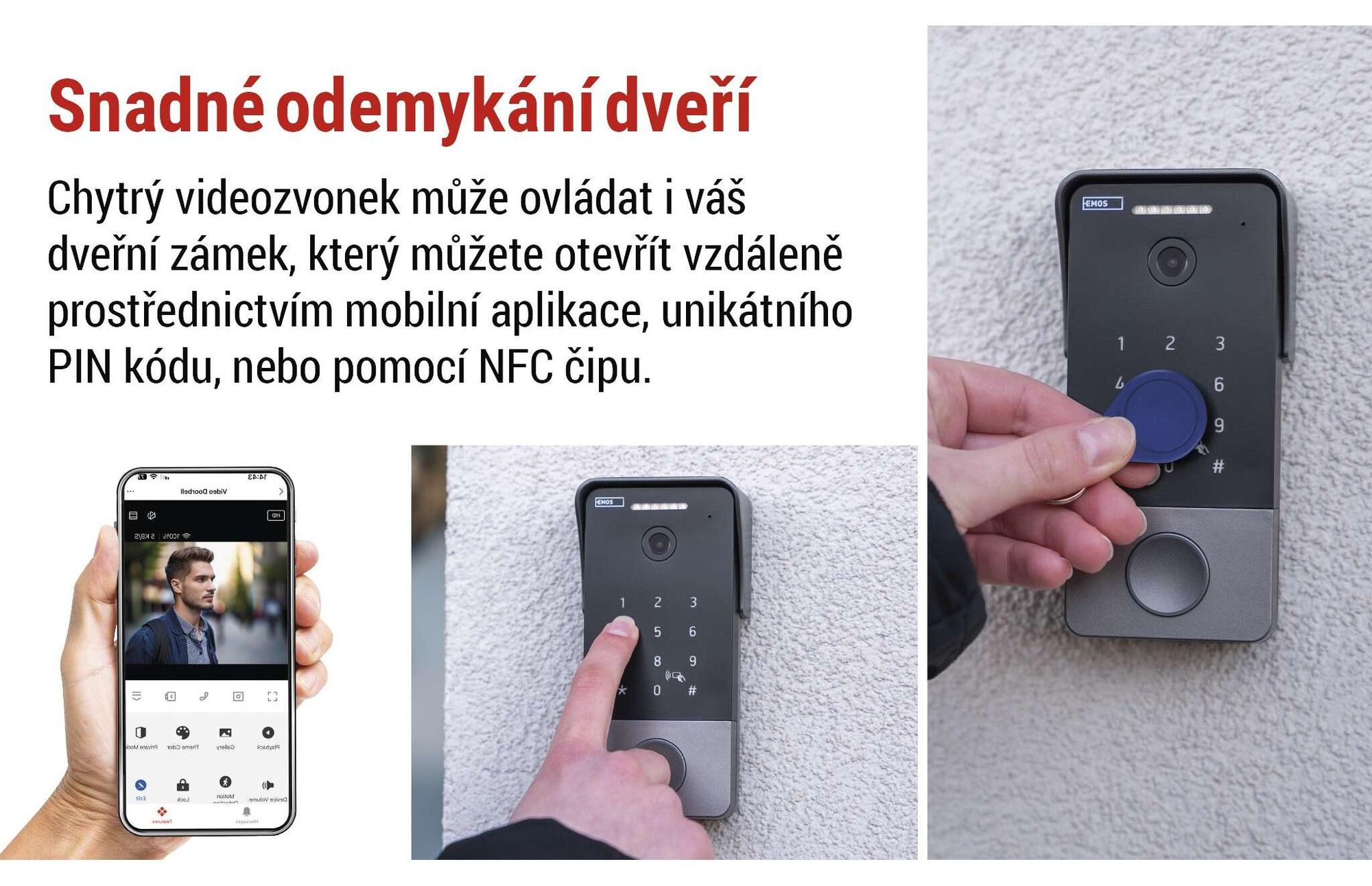 EMOS GoSmart videozvonek s aplikací, 1vodičové připojení Ethernet, vodotěsný, kamera FullHD 2Mp, s kód. zámkem, zvonkem, zdrojem, čipy RFID, H4034