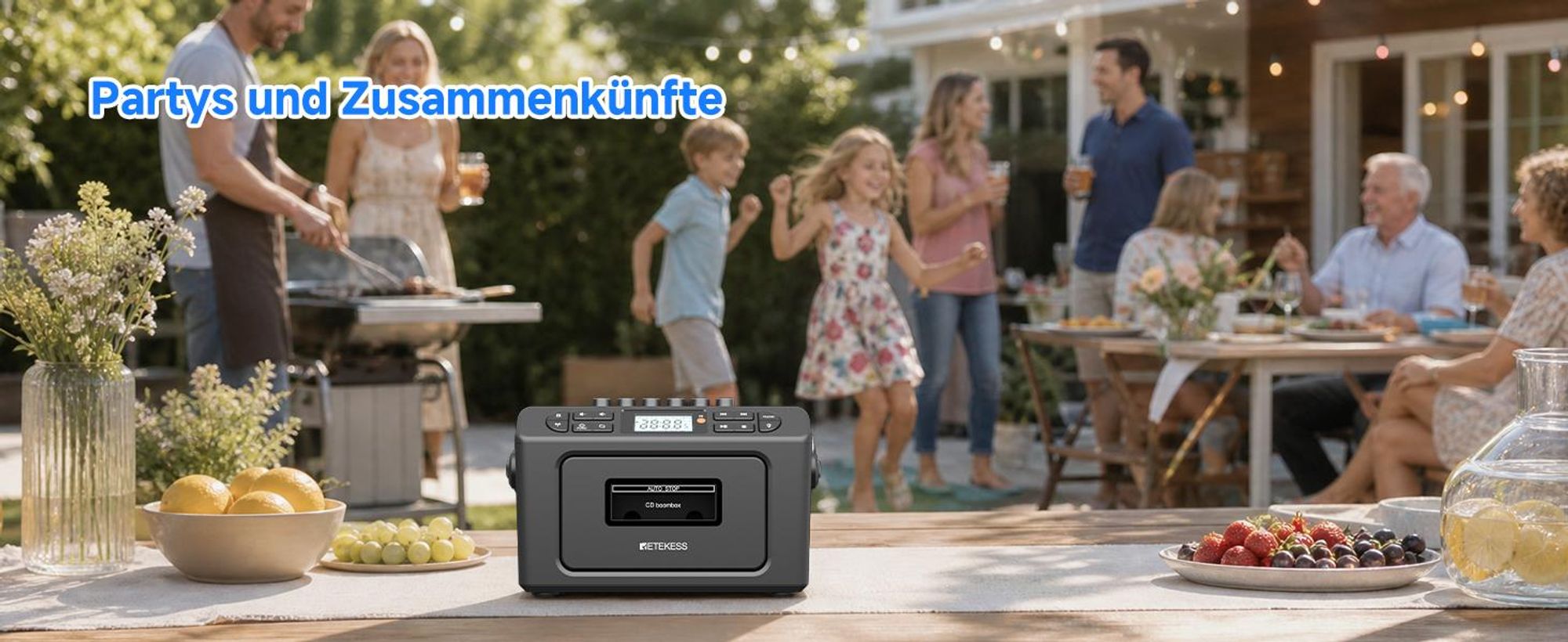 Retekess TR642 CD Player mit Kassette,3W Lautsprecher,Stereo, Bluetooth,AM/FM-Radio,AUX,5000mAh Akku,Boombox Kassettenspieler für Kinder Erwachsene