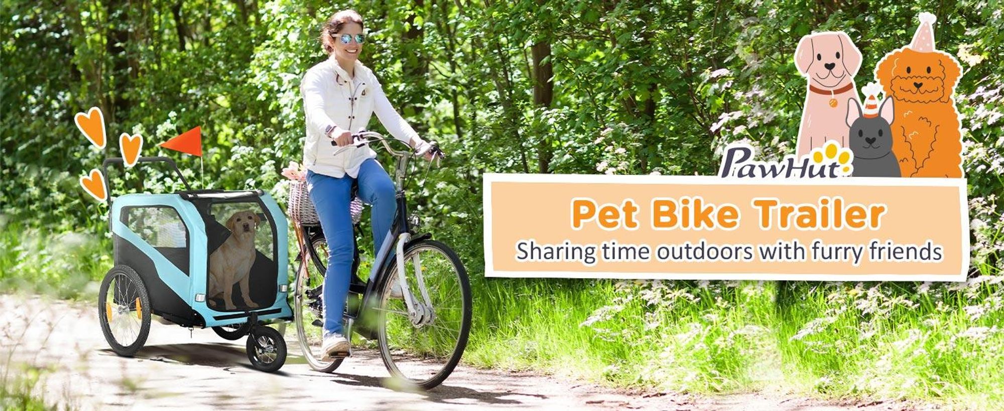 Przyczepka rowerowa dla psa PawHut 2 w 1, wózek dla psa z odblaskami, wózek spacerowy dla psa maks. 30 kg, przyczepka rowerowa dla dużych psów, tkanina Oxford, kolor niebieski